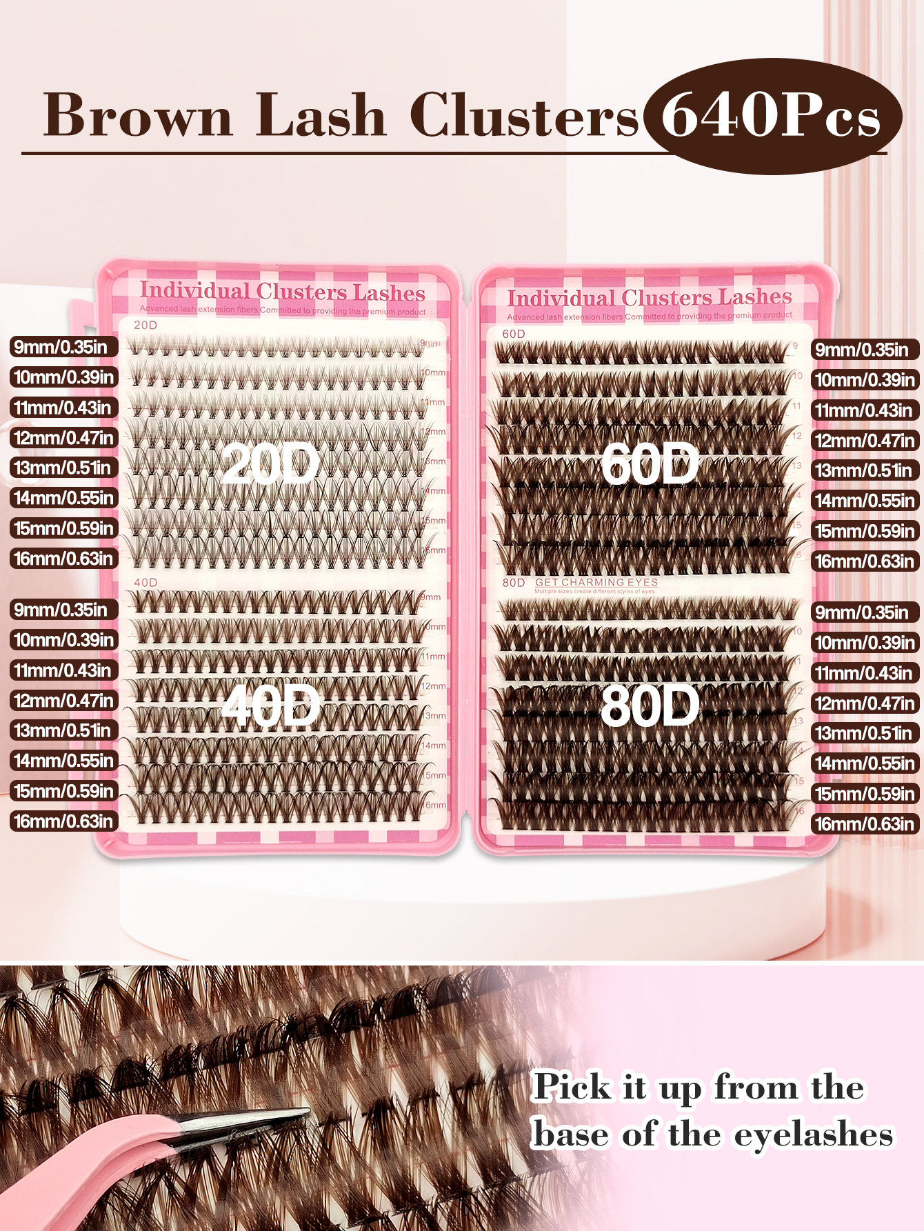 Sibeuna 640 Pcs D Curl Brown False Eyelashes Book,20D+40D+60D+80D Curled DIY Lashes, Natural Fluffy Lightweight Soft Reusable Individual Cluster Lashes, Suitable For Travel Daily Wear (Beginner Friendly) Wedding Date Party Holiday Gift