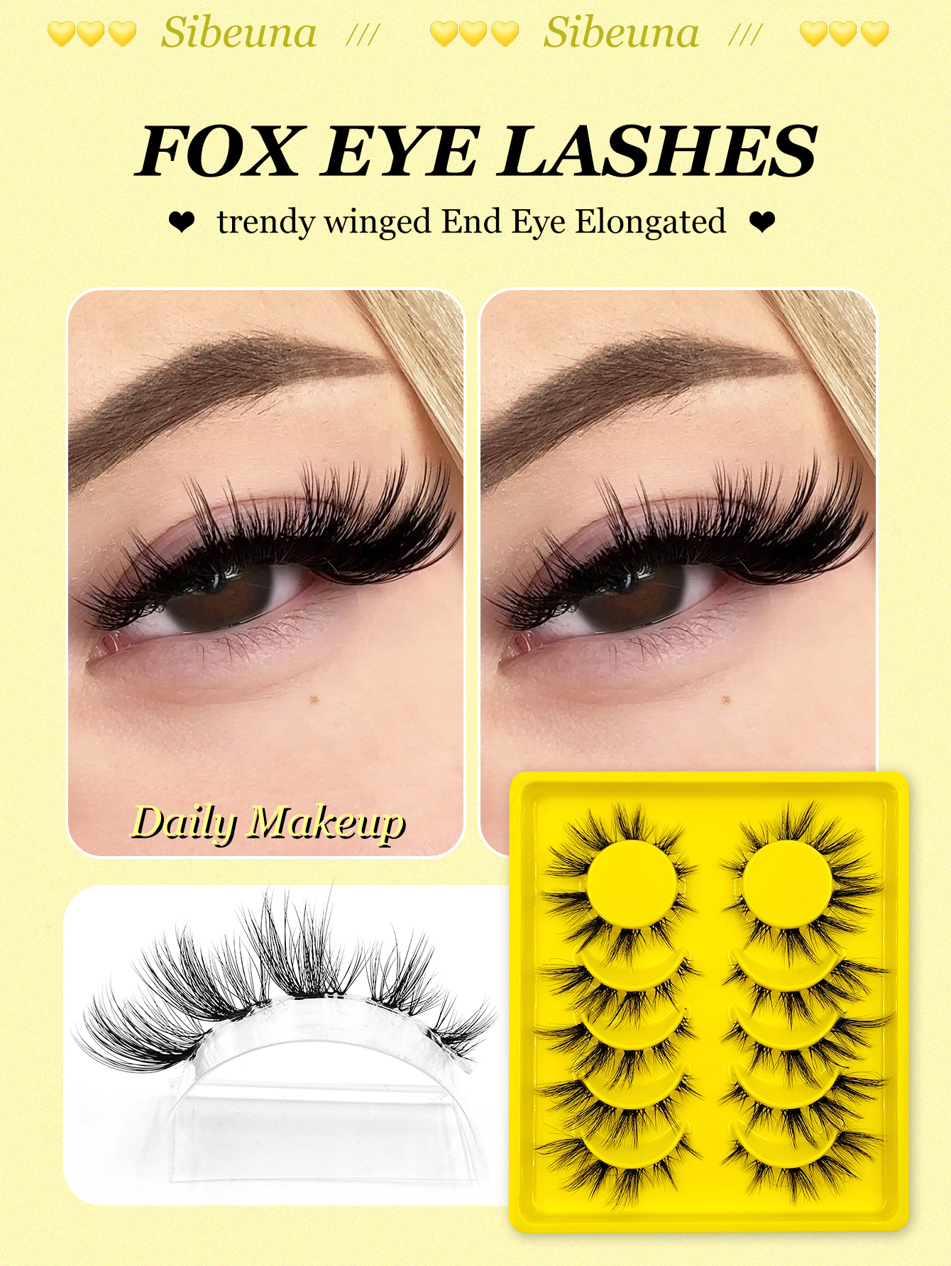 Sibeuna 6 Pairs Natural Lashes Clear Band Faux Mink Lashes,For Daily Style Eye Makeup,Beginner-Friendly