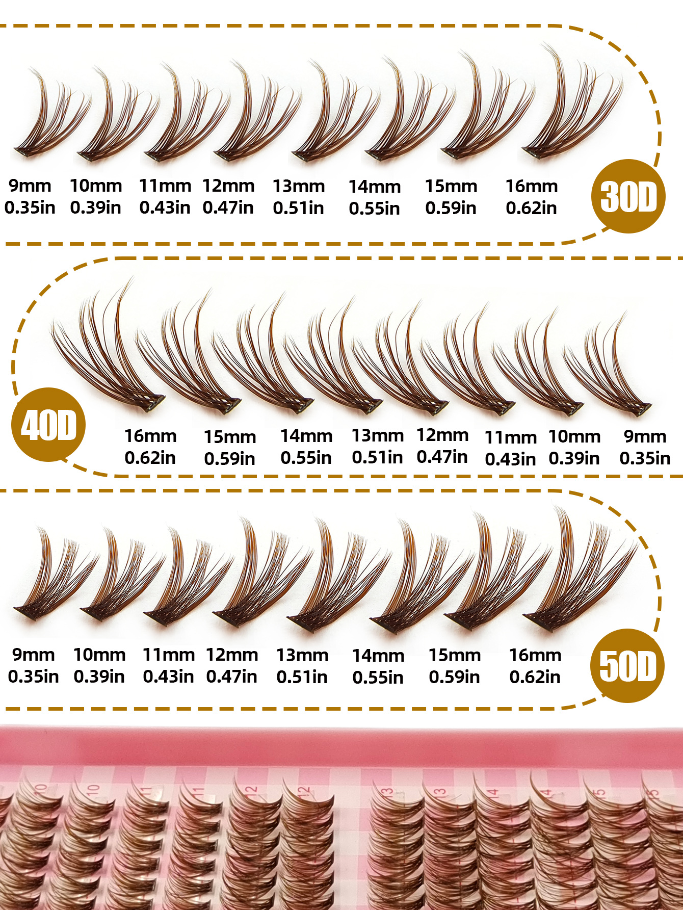 Sibeuna 640Pcs D Curl Brown Clusters Lashes 30D+40D+50D Natural Thick Wispy Soft Light Reusable False Eyelashes Suitable For Travel, Daily Wear,Dates,Party,Cluster Lashes,Lashes,Eyelashes,Lash Clusters