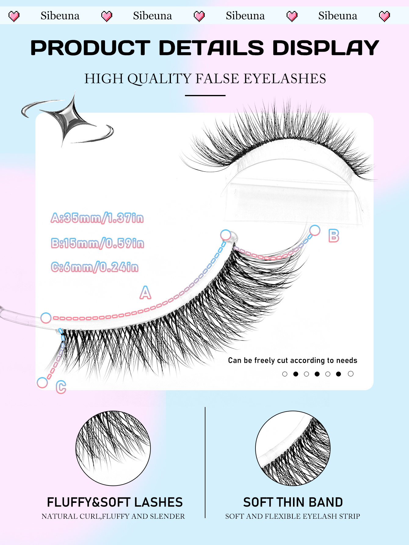 Sibeuna 7 Pairs Natural Fake Eyelashes Clear Band Cat Eye Lashes Reusable Wispy Lashes Faux Mink Lashes,Beginner-Friendly,For Daily Style Eye Makeup