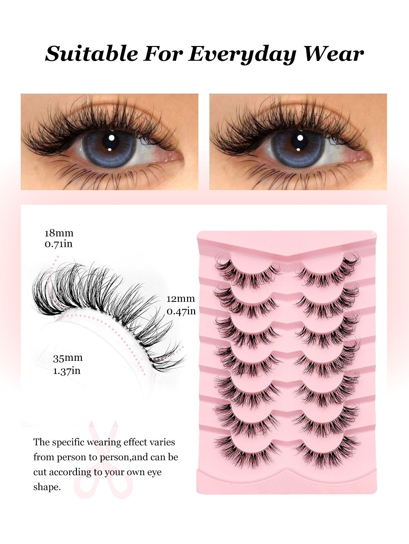 Sibeuna 7 Pairs Natural Lashes Fluffy Lashes Clear Band Faux Mink Lashes Cat Eye Lashes For Daily Style Eye Makeup,Full Strip Lashes,False Eyelashes,Fake Eyelashes,Strip Lashes