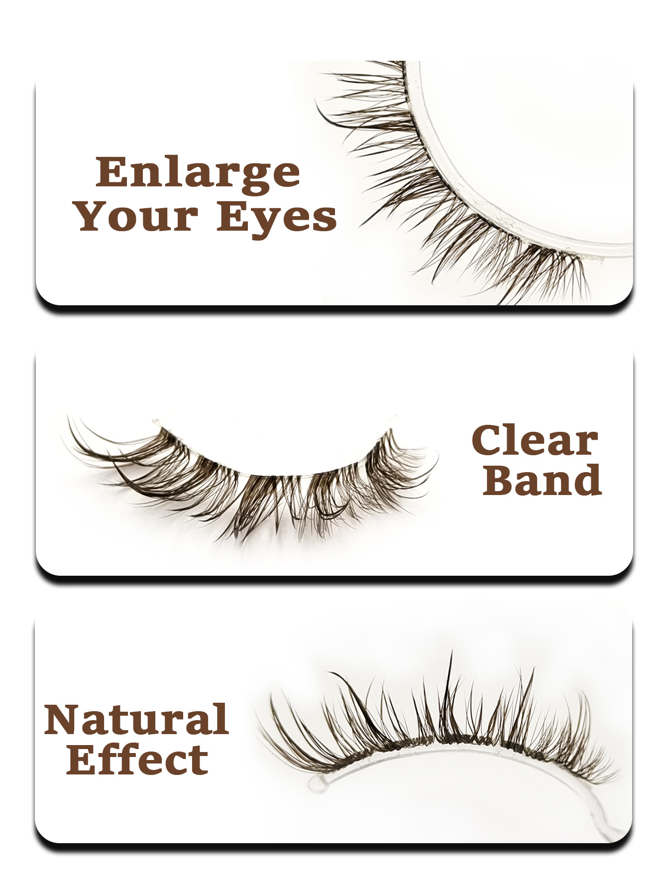 Sibeuna 6 Pairs Wet Look Brown Lashes Clear Band Eyelashes Volume Reusable False Lashes Extensions Dramatic Look Curly Wispy Fake Lashes Makeup Tools