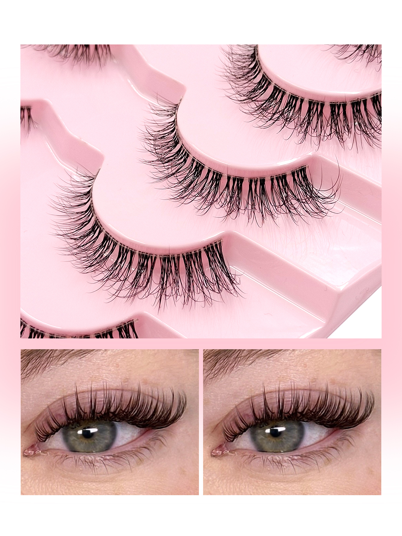 Sibeuna 7 Pairs Natural Lashes Clear Band Fluffy Full Strip Lashes Faux Mink Lashes For Daily Style Eye Makeup,False Eyelashes,Fake Eyelashes,Strip Lashes