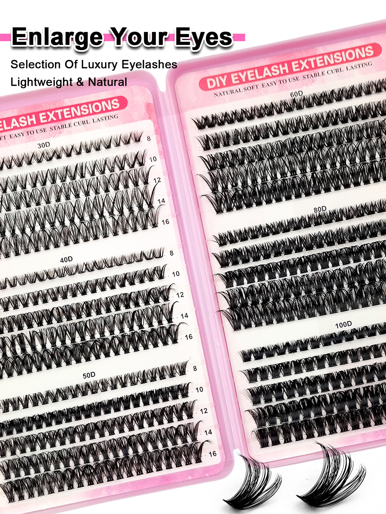 Sibeuna 590PCS Eyelashes Book D Curl Natural&Thick & Fluffy Extension Soft Lashes  8mm-16mm Mix Length DIY Cluster Eyelashes