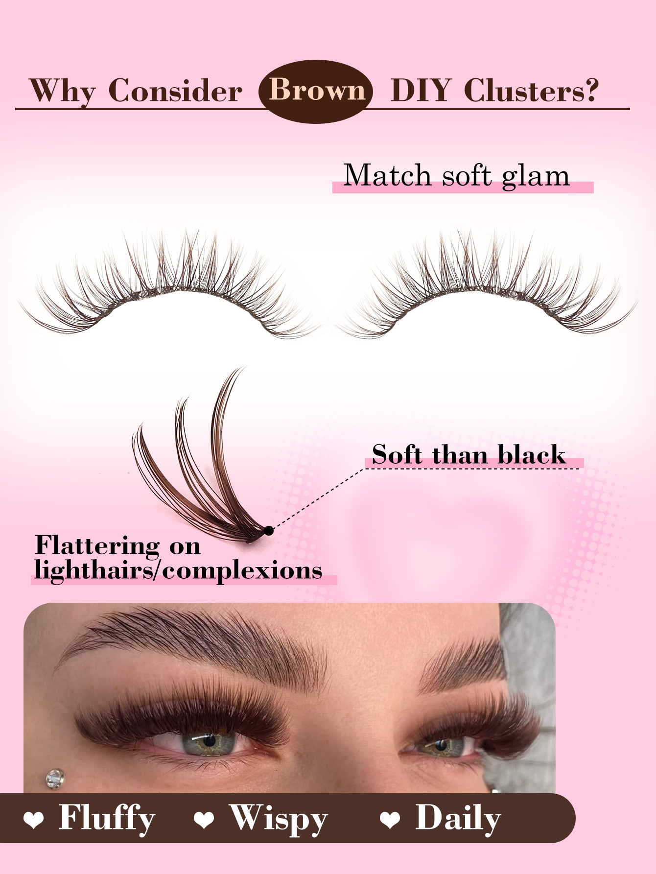 Sibeuna 640 Pcs D Curl Brown False Eyelashes Book,20D+40D+60D+80D Curled DIY Lashes, Natural Fluffy Lightweight Soft Reusable Individual Cluster Lashes, Suitable For Travel Daily Wear (Beginner Friendly) Wedding Date Party Holiday Gift