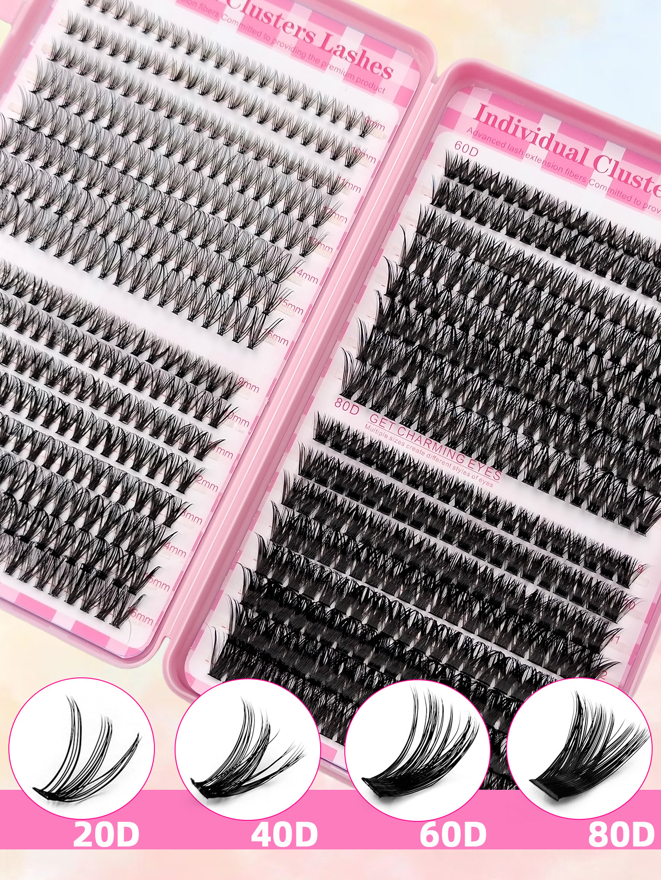Sibeuna  640PCS 20D+40D+60D+80D Eyelashes Book D Curl Natural&Thick & Fluffy Extension Lashes 9mm-16mm Mix Length DIY Portable Clusters Eyelashes For Travel