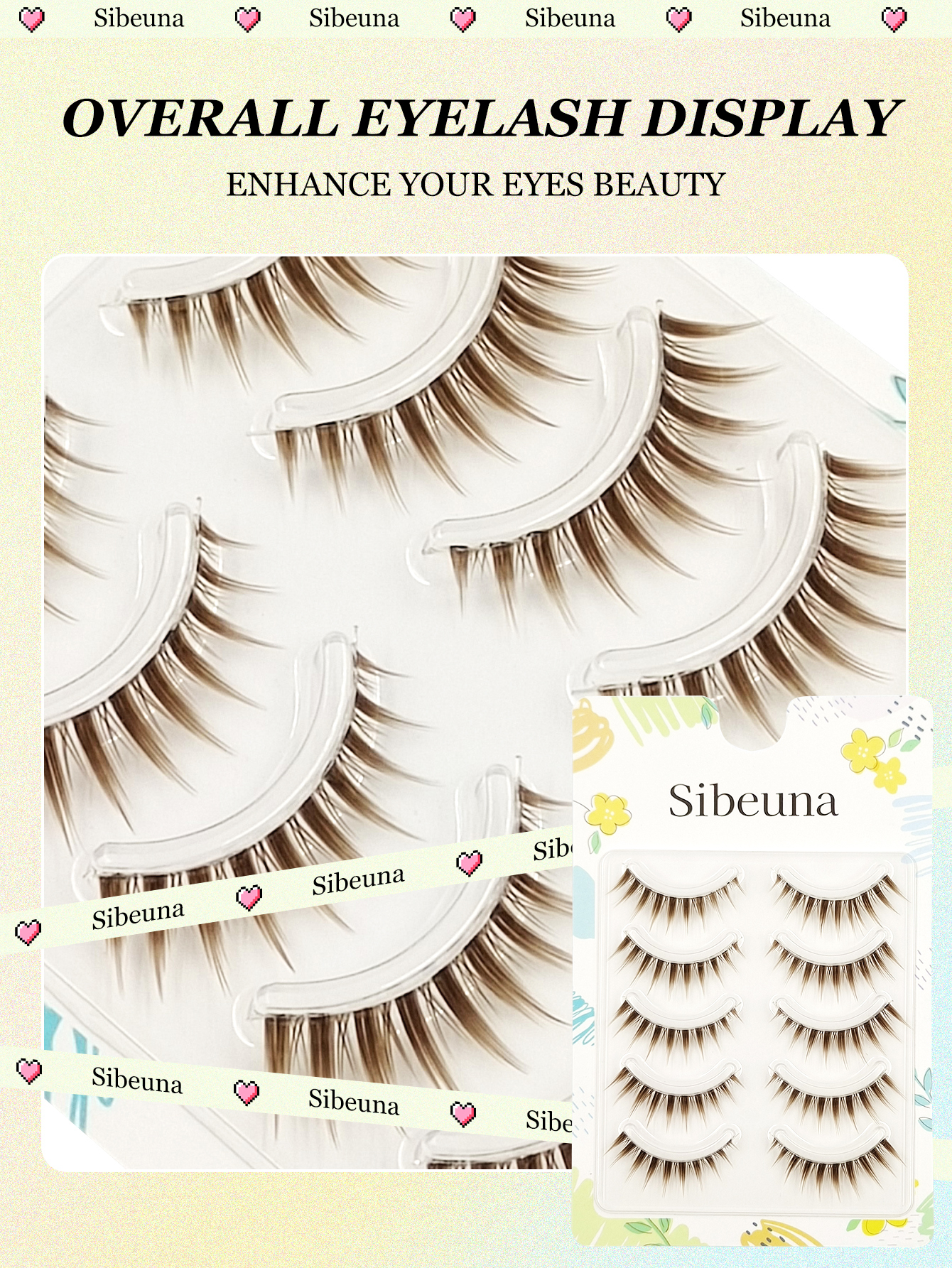 Sibeuna 5 Pairs Brown Lashes,Manga Cat Eye Style,Faux Mink 3D Lashes, Sexy Siren Eyes Effect,Reusable Lightweight Thin Band For Anime/Cosplay/Daily Makeup,Beginner-Friendly