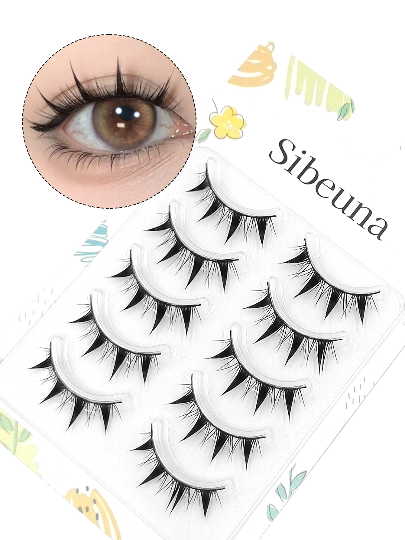 Sibeuna 5 Pairs Manga Lashes,Cartoon Eyelashes,Light Flutter Anime Natural Eyelashes,Doll Eyelashes,Enjoy A Natural And Comfortable Experience,For Daily Style Eye Makeup