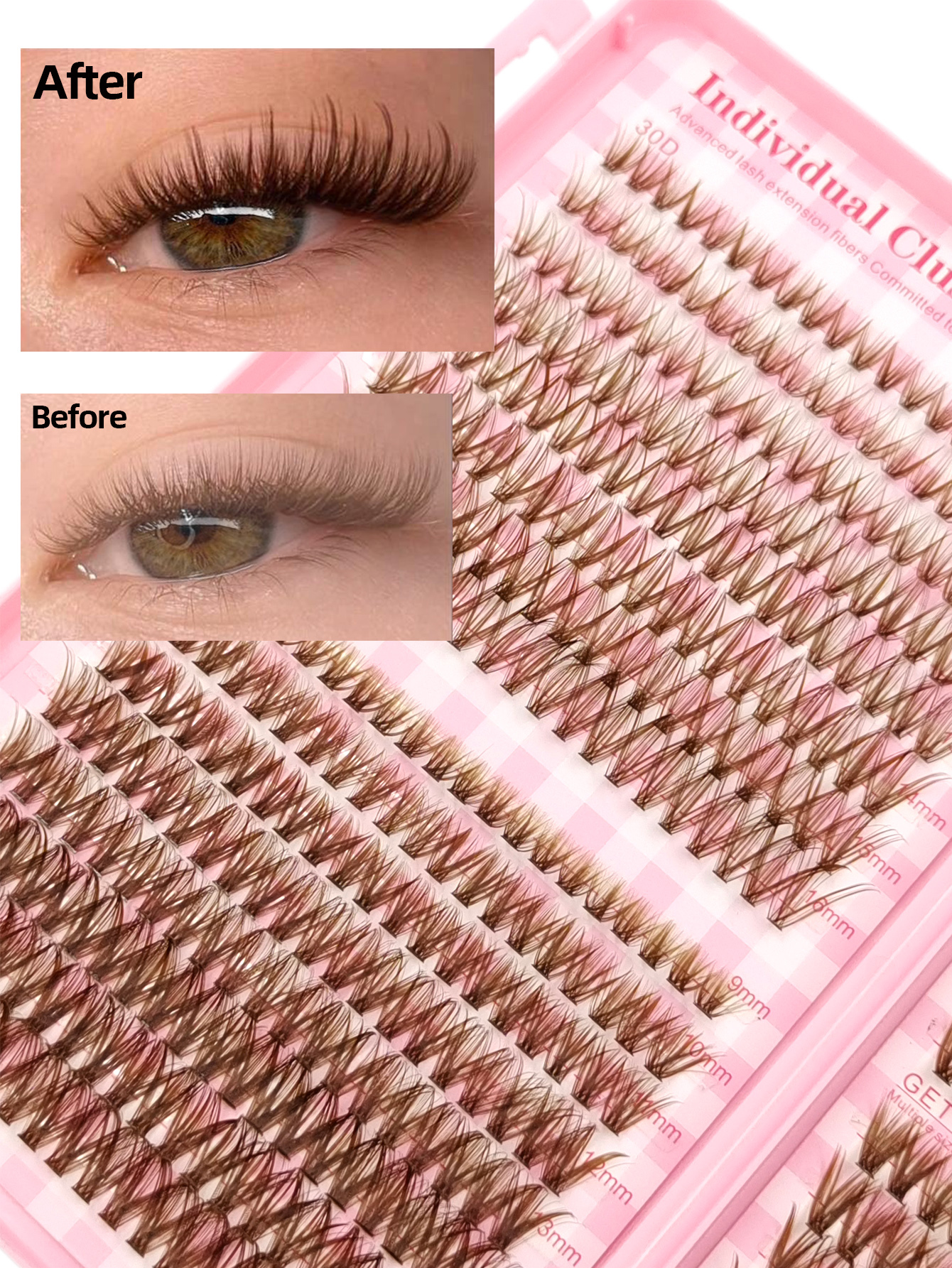 Sibeuna 640Pcs D Curl Brown Clusters Lashes 30D+40D+50D Natural Thick Wispy Soft Light Reusable False Eyelashes Suitable For Travel, Daily Wear,Dates,Party,Cluster Lashes,Lashes,Eyelashes,Lash Clusters