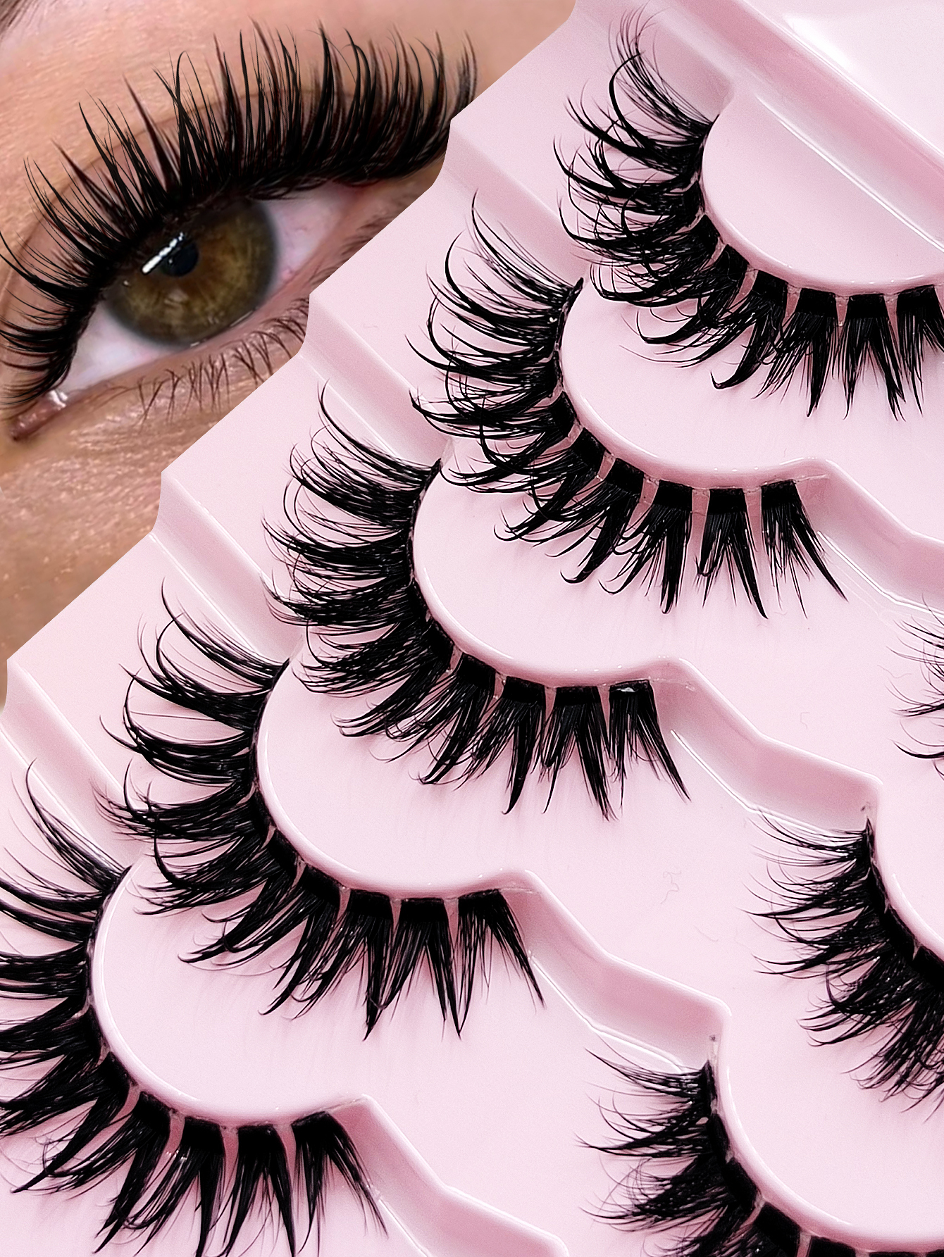 Sibeuna 7 Pairs Wet Eyelashes With Cartoon Effect, Clear Band Fake Eyelashes, For Daily Style Eye Makeup,Beginner-Friendly