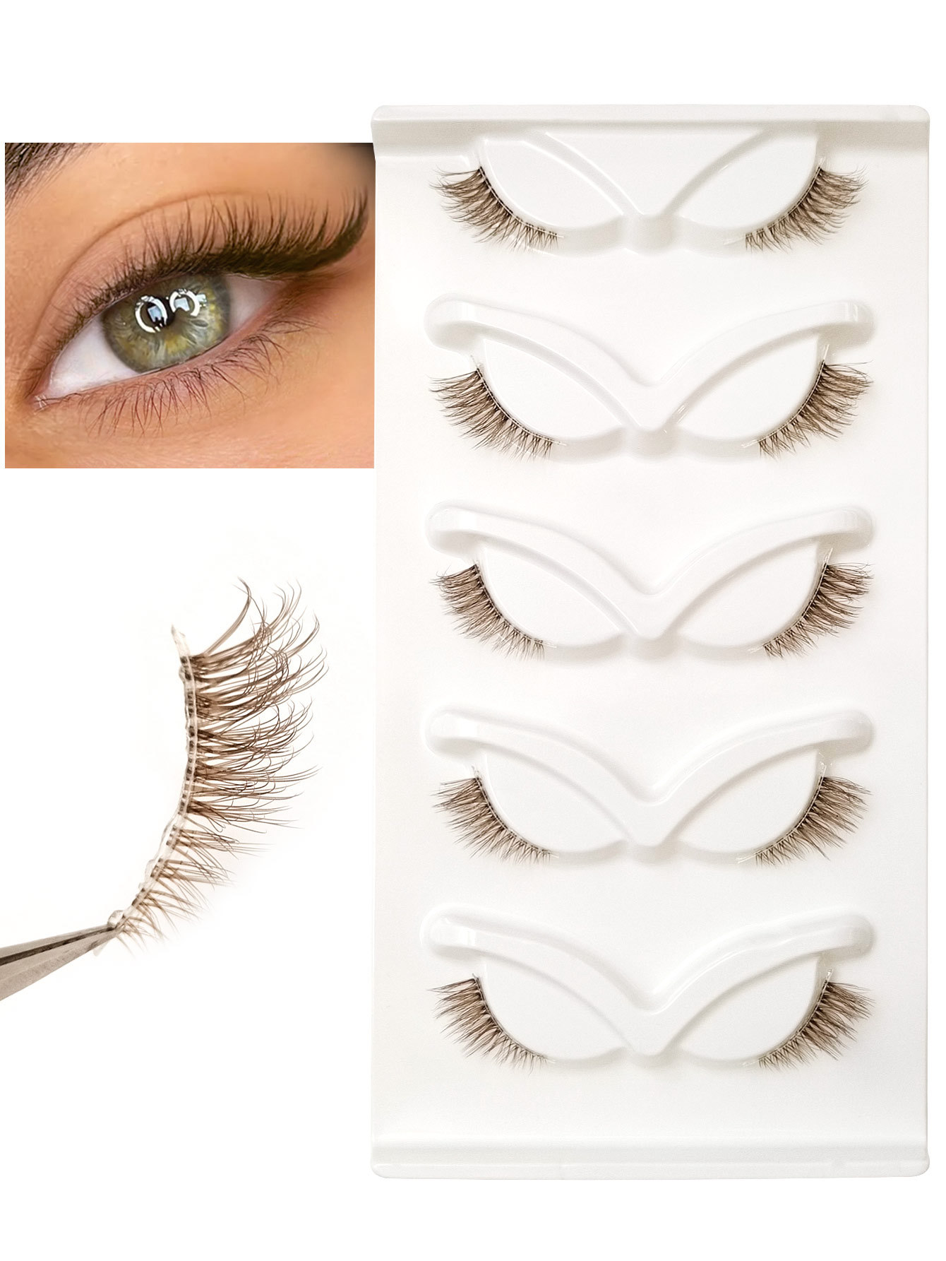 Sibeuna 5 Pairs Brown Half Lashes Tail Elongated Eyelashes Cat Eye Fox Eye Lashes,Beginner-friendly Reusable Use False Eyelashes, Long Soft 3d Faux Mink Lash Extension Makeup,Lashes,Fake Lashes，