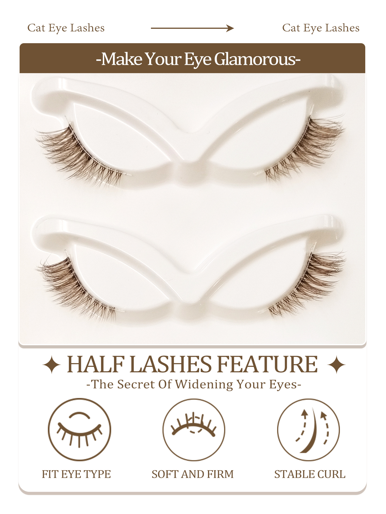 Sibeuna 5 Pairs Brown Half Lashes Tail Elongated Eyelashes Cat Eye Fox Eye Lashes,Beginner-friendly Reusable Use False Eyelashes, Long Soft 3d Faux Mink Lash Extension Makeup,Lashes,Fake Lashes，