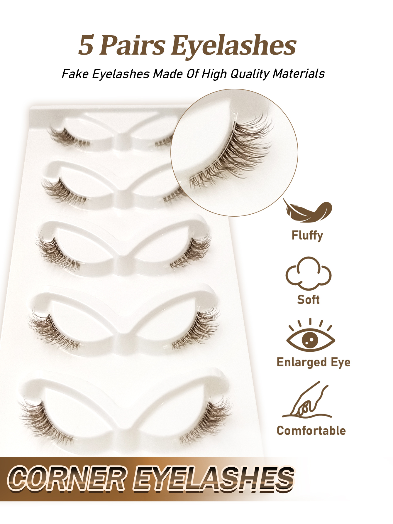 Sibeuna 5 Pairs Brown Half Lashes Tail Elongated Eyelashes Cat Eye Fox Eye Lashes,Beginner-friendly Reusable Use False Eyelashes, Long Soft 3d Faux Mink Lash Extension Makeup,Lashes,Fake Lashes，