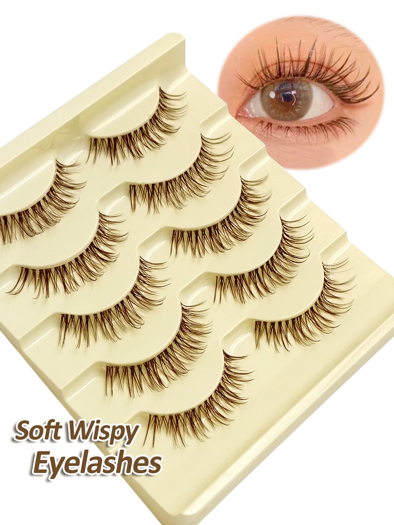 Sibeuna 5 Pairs Brown Wispy Lashes False Eyelashes- Transparent Stem Manga Eyelashes, Comic Fairy Design,Reusable False Eyelashes