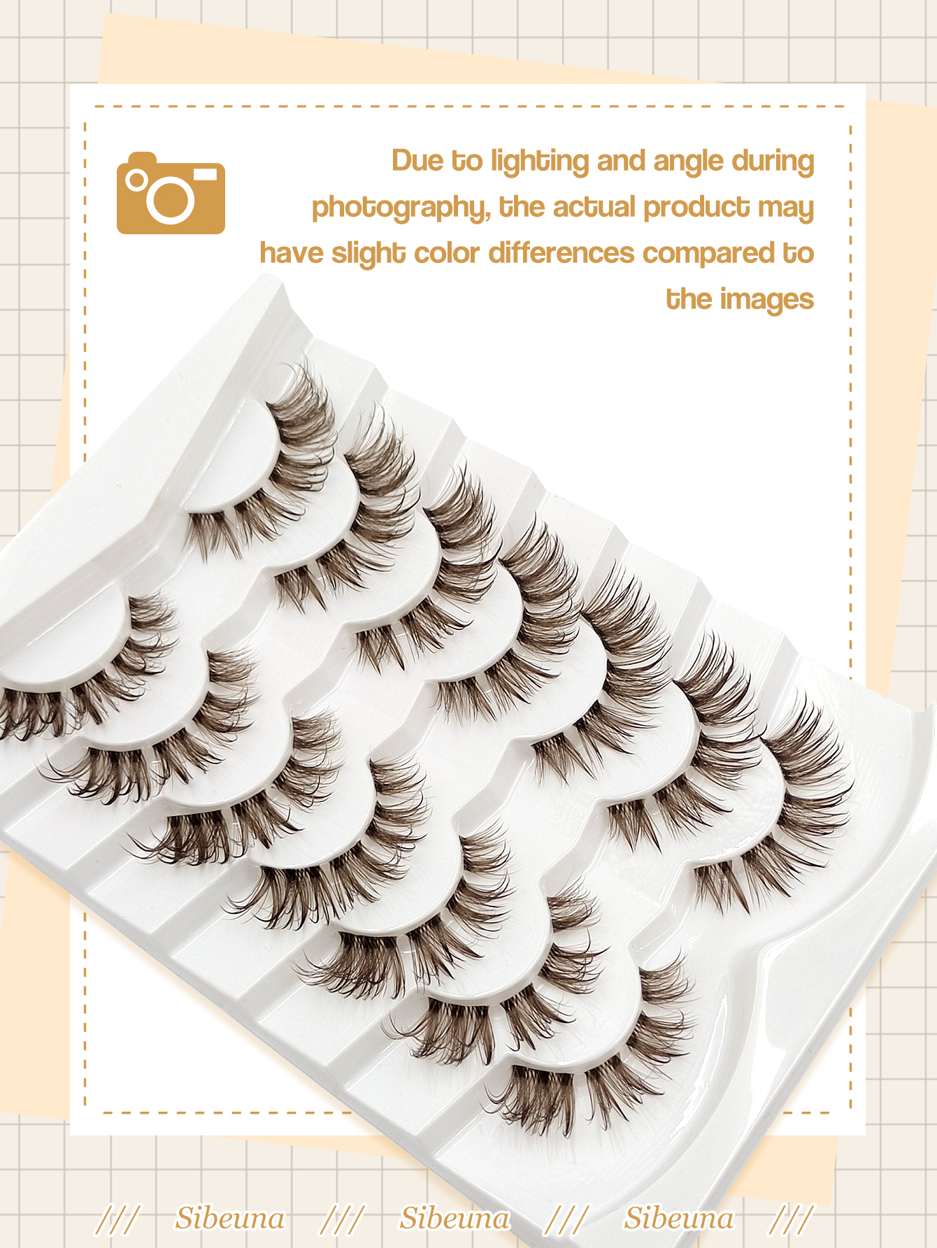 Sibeuna 7 Pairs Brown Wet Look Lashes Clear Band Faux Mink Lashes,Reusable,For Daily Style Eye Makeup,Beginner-Friendly,Full Strip Lashes,Fake Eyelashes,Strip Lashes