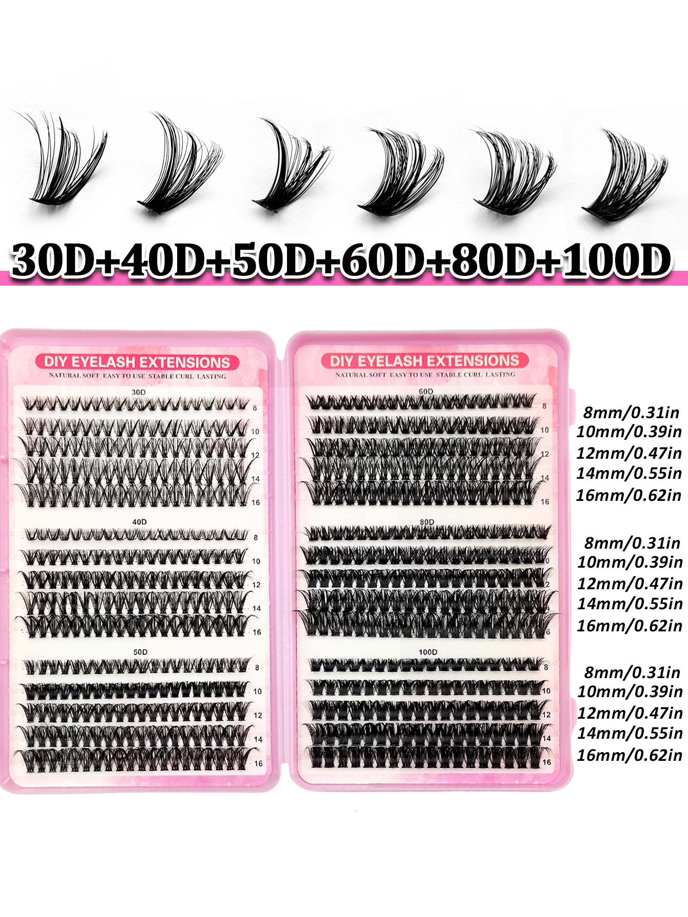 Sibeuna 590PCS Eyelashes Book D Curl Natural&Thick & Fluffy Extension Soft Lashes  8mm-16mm Mix Length DIY Cluster Eyelashes