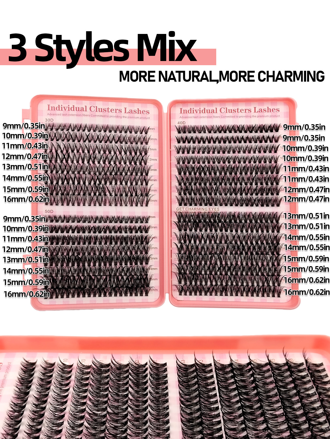 Sibeuna 640PCS Eyelashes Book 30D+40D+50D Lashes D Curl Natural Look Fluffy Soft Extension Lashes 9mm-16mm Mix Length Cluster Eyelashes For Party