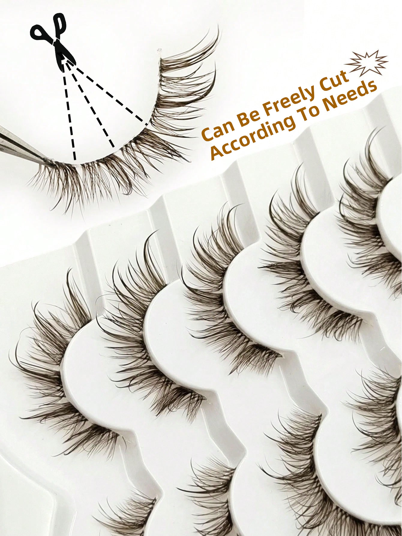 Sibeuna 6 Pairs Wet Look Brown Lashes Clear Band Eyelashes Volume Reusable False Lashes Extensions Dramatic Look Curly Wispy Fake Lashes Makeup Tools