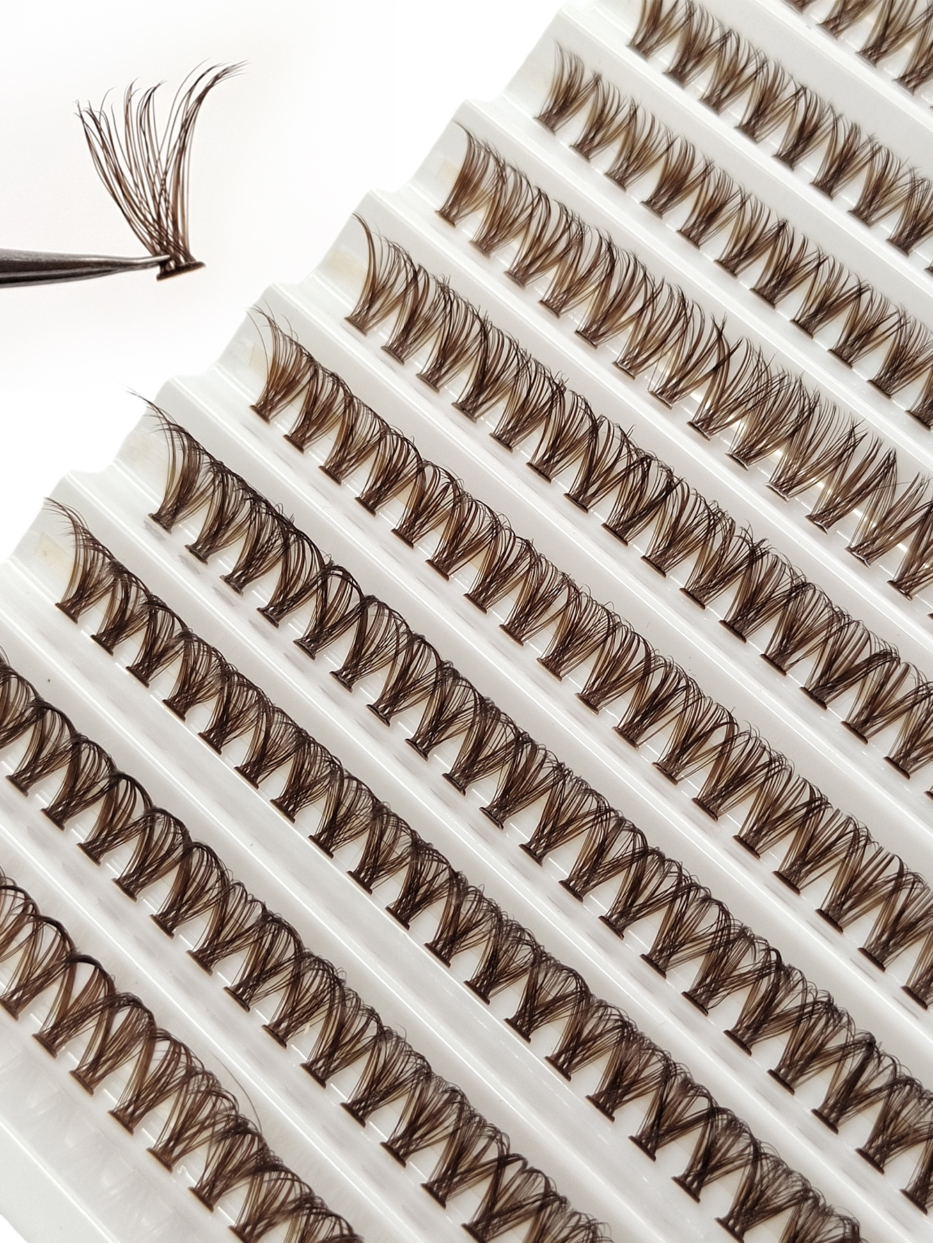 Sibeuna 200 PCS Brown 40D D Curl Cluster Eyelashes Fluffy Soft Individual Volume Lashes Extension Makeup Tool Natural Look Eyelashes