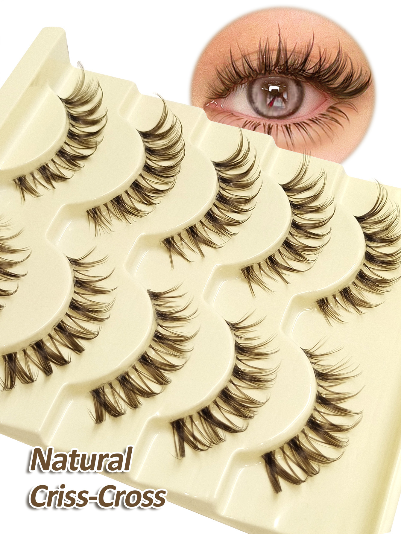 Sibeuna 5 Pairs Natural Look False Eyelashes Brown Lashes - Transparent Stem Manga Eyelashes, Comic Fairy Design, Perfect for Role-Playing,Reusable False Eyelashes