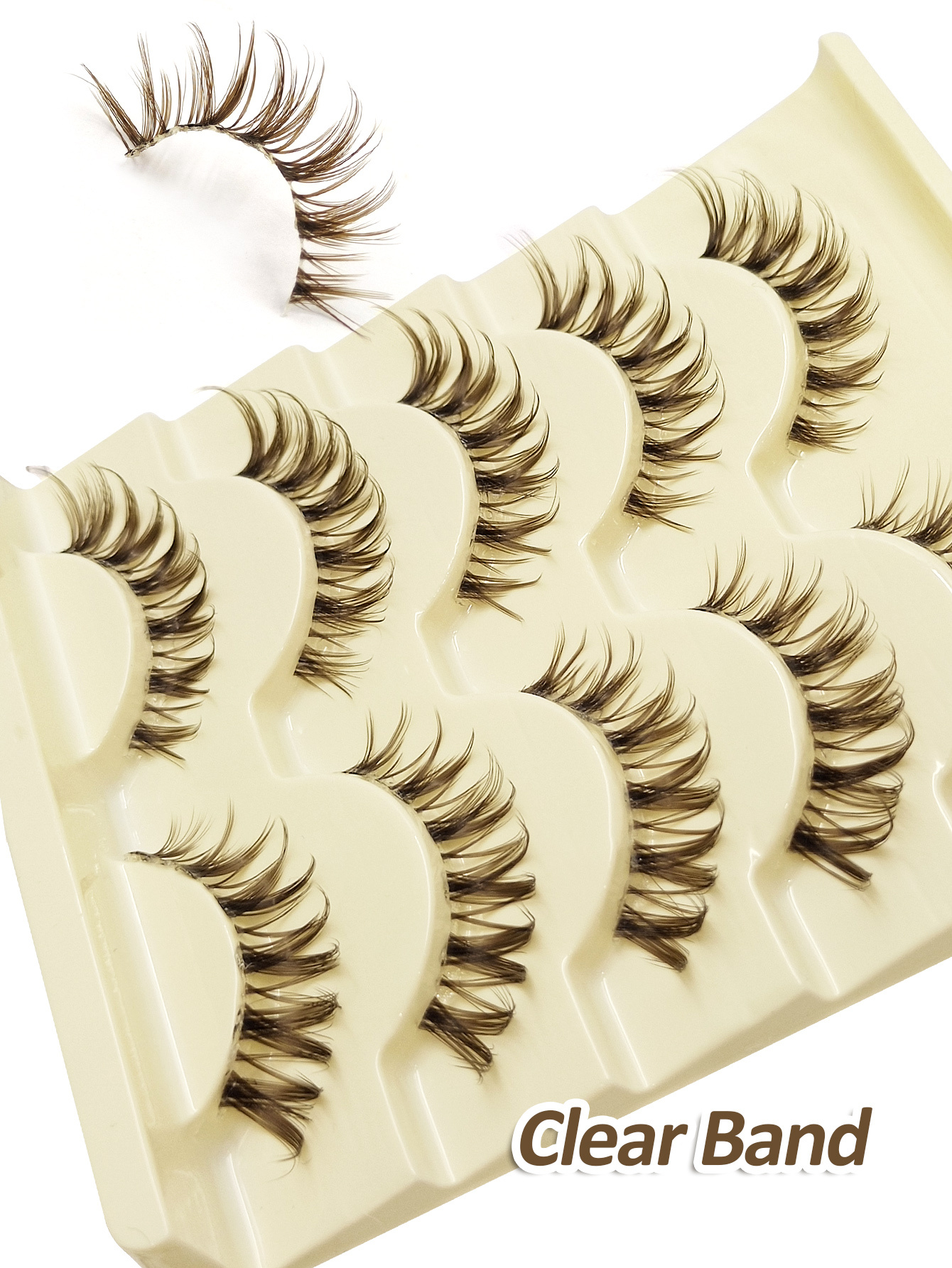 Sibeuna 5 Pairs Natural Look False Eyelashes Brown Lashes - Transparent Stem Manga Eyelashes, Comic Fairy Design, Perfect for Role-Playing,Reusable False Eyelashes