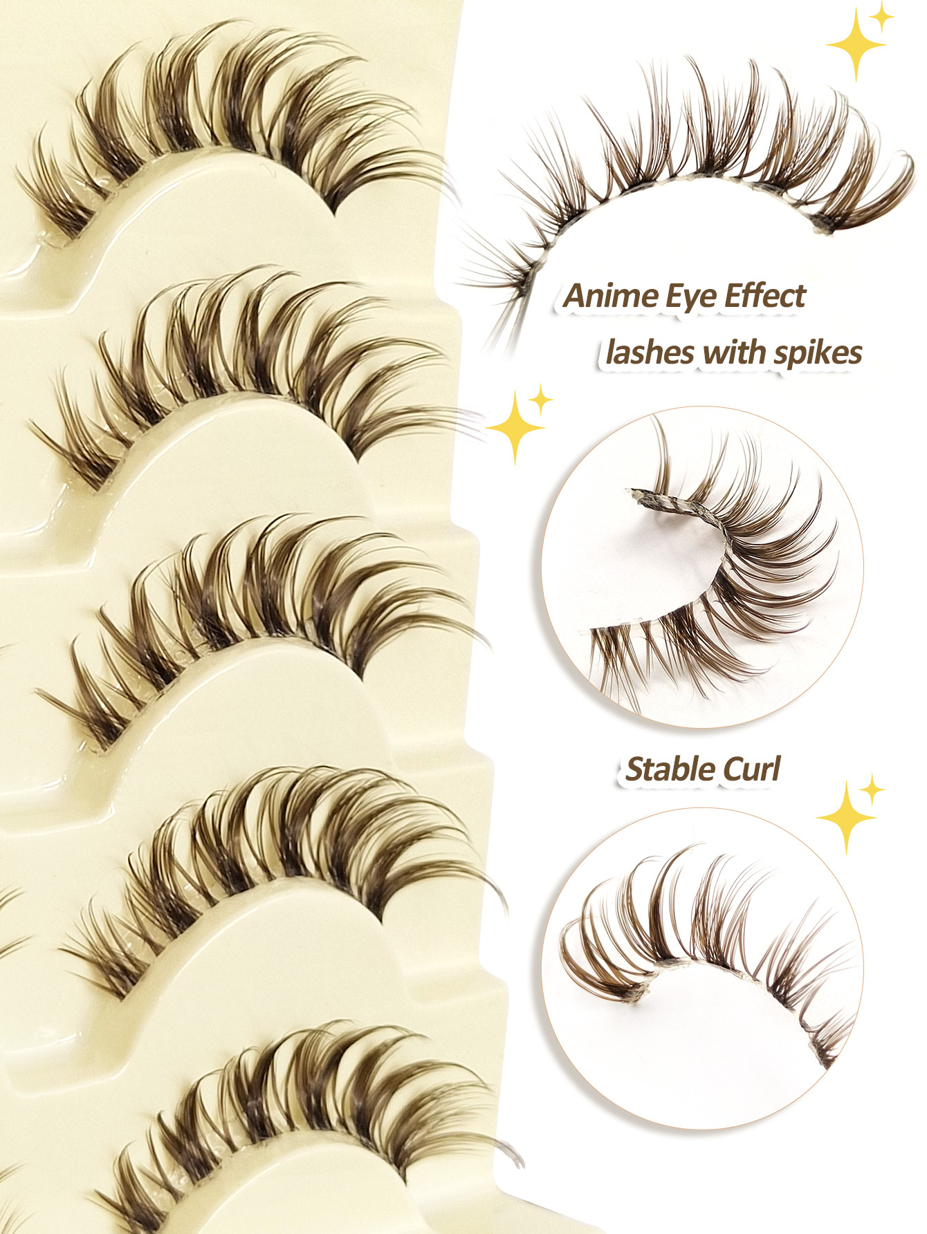 Sibeuna 5 Pairs Natural Look False Eyelashes Brown Lashes - Transparent Stem Manga Eyelashes, Comic Fairy Design, Perfect for Role-Playing,Reusable False Eyelashes