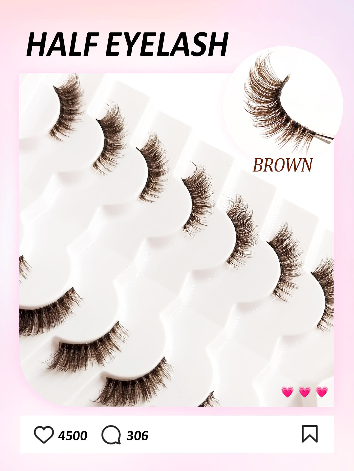 Sibeuna 7 Pairs Brown Half Lashes,Beginner-friendly,Cat Eye Lashes, Reusable Use False Eyelashes, Long Soft 3d Faux Mink Lash Extension Makeup,Lashes,Fake Lashes