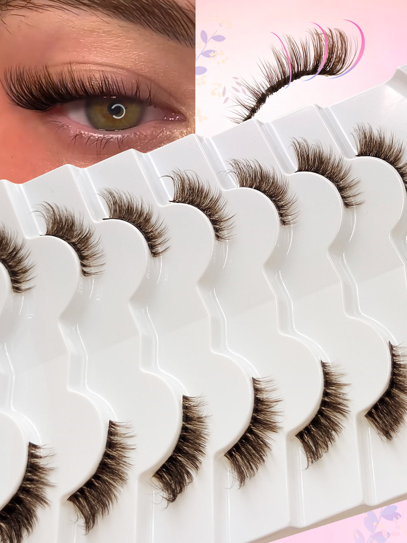 Sibeuna 7 Pairs Brown Half Lashes,Beginner-friendly,Cat Eye Lashes, Reusable Use False Eyelashes, Long Soft 3d Faux Mink Lash Extension Makeup,Lashes,Fake Lashes