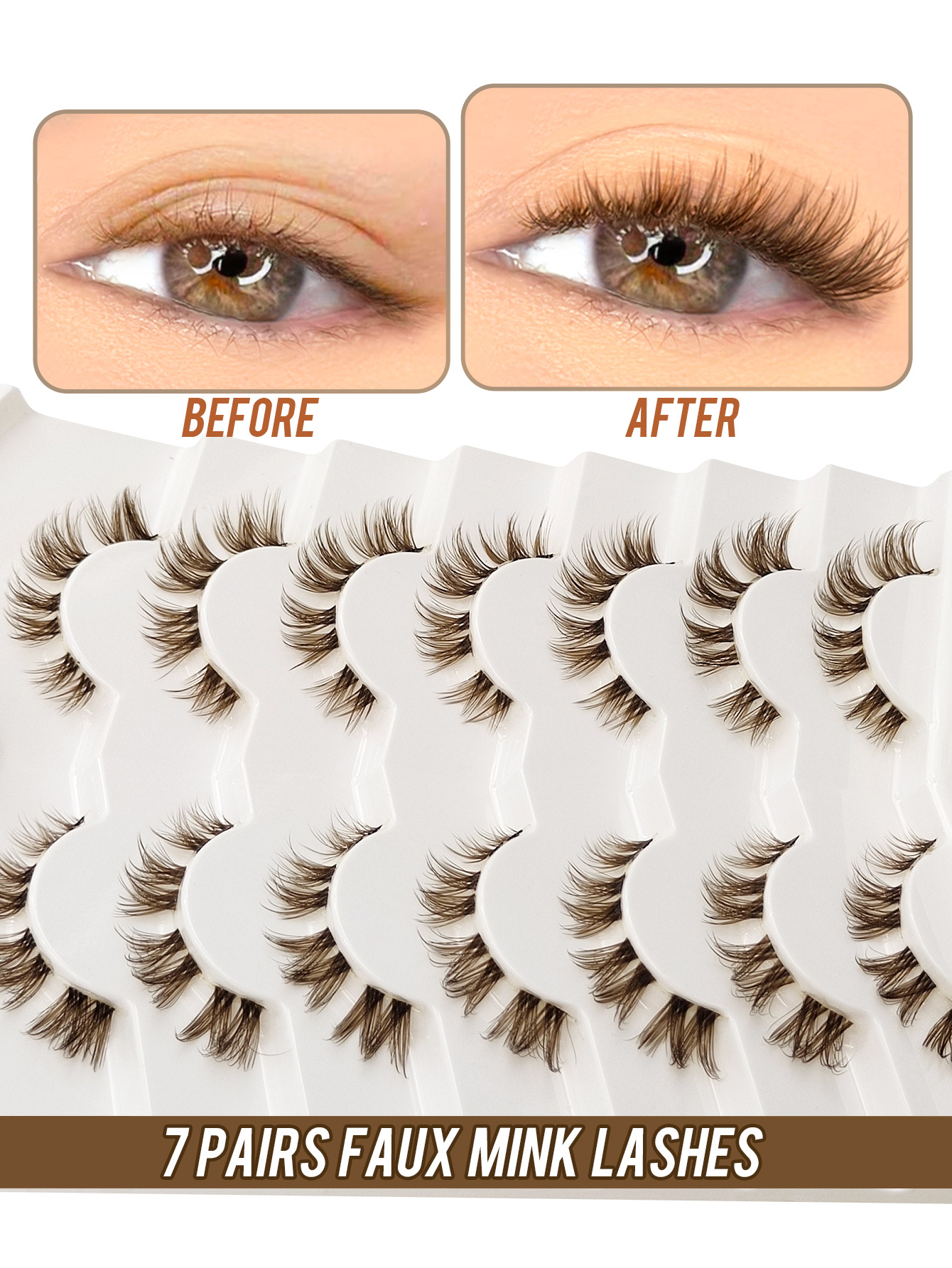 Sibeuna 7 Pairs Brown Lashes Tail Elongated Eyelashes Cat Eye Fox Eye Lashes,Beginner-friendly Reusable Use False Eyelashes, Long Soft 3d Faux Mink Lash Extension Makeup,Lashes,Fake Lashes，