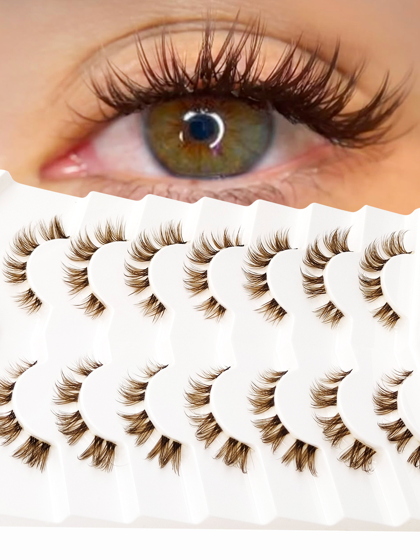 Sibeuna 7 Pairs Brown Lashes Tail Elongated Eyelashes Cat Eye Fox Eye Lashes,Beginner-friendly Reusable Use False Eyelashes, Long Soft 3d Faux Mink Lash Extension Makeup,Lashes,Fake Lashes，