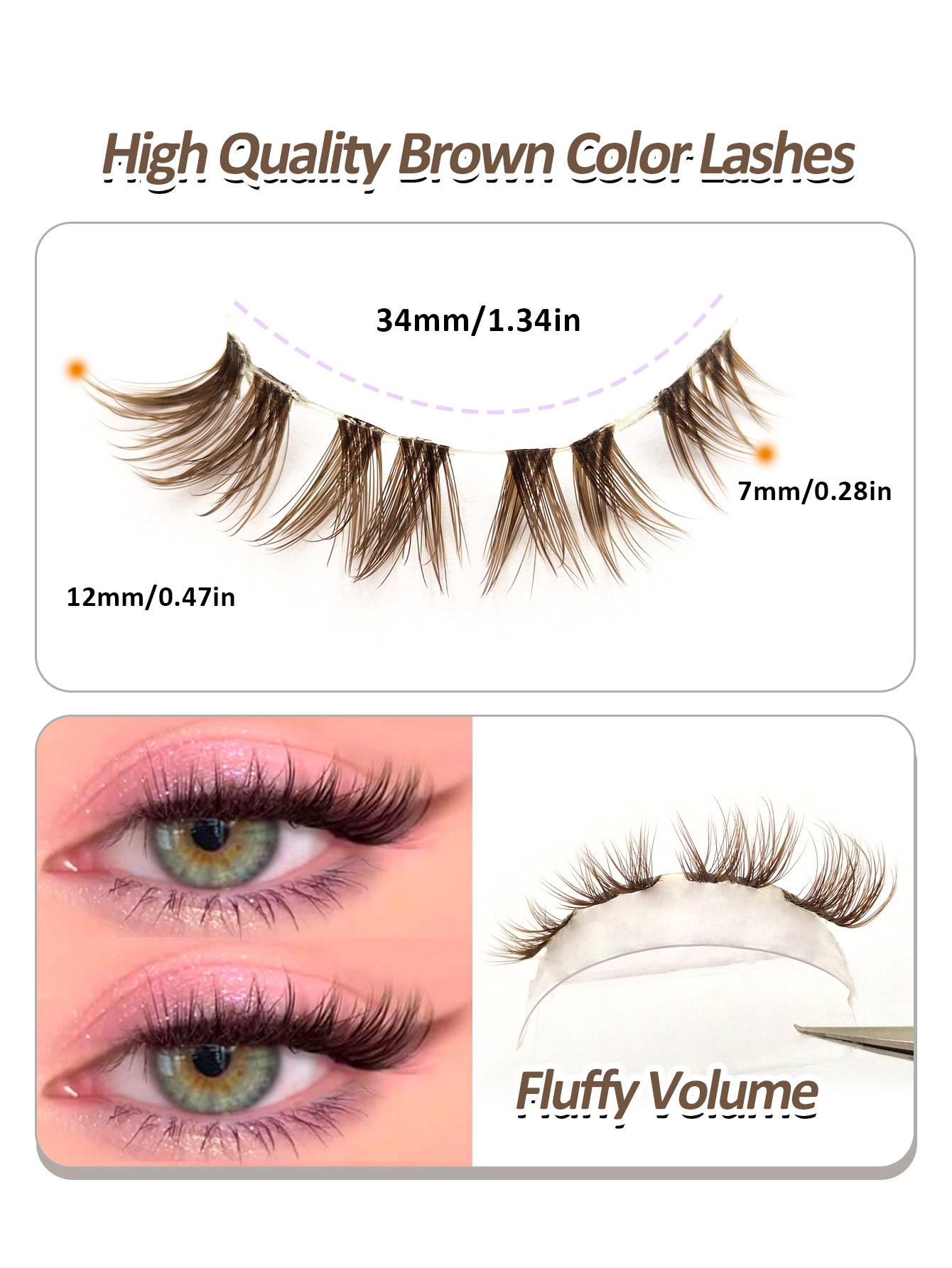 Sibeuna 7 Pairs Brown Lashes Tail Elongated Eyelashes Cat Eye Fox Eye Lashes,Beginner-friendly Reusable Use False Eyelashes, Long Soft 3d Faux Mink Lash Extension Makeup,Lashes,Fake Lashes，