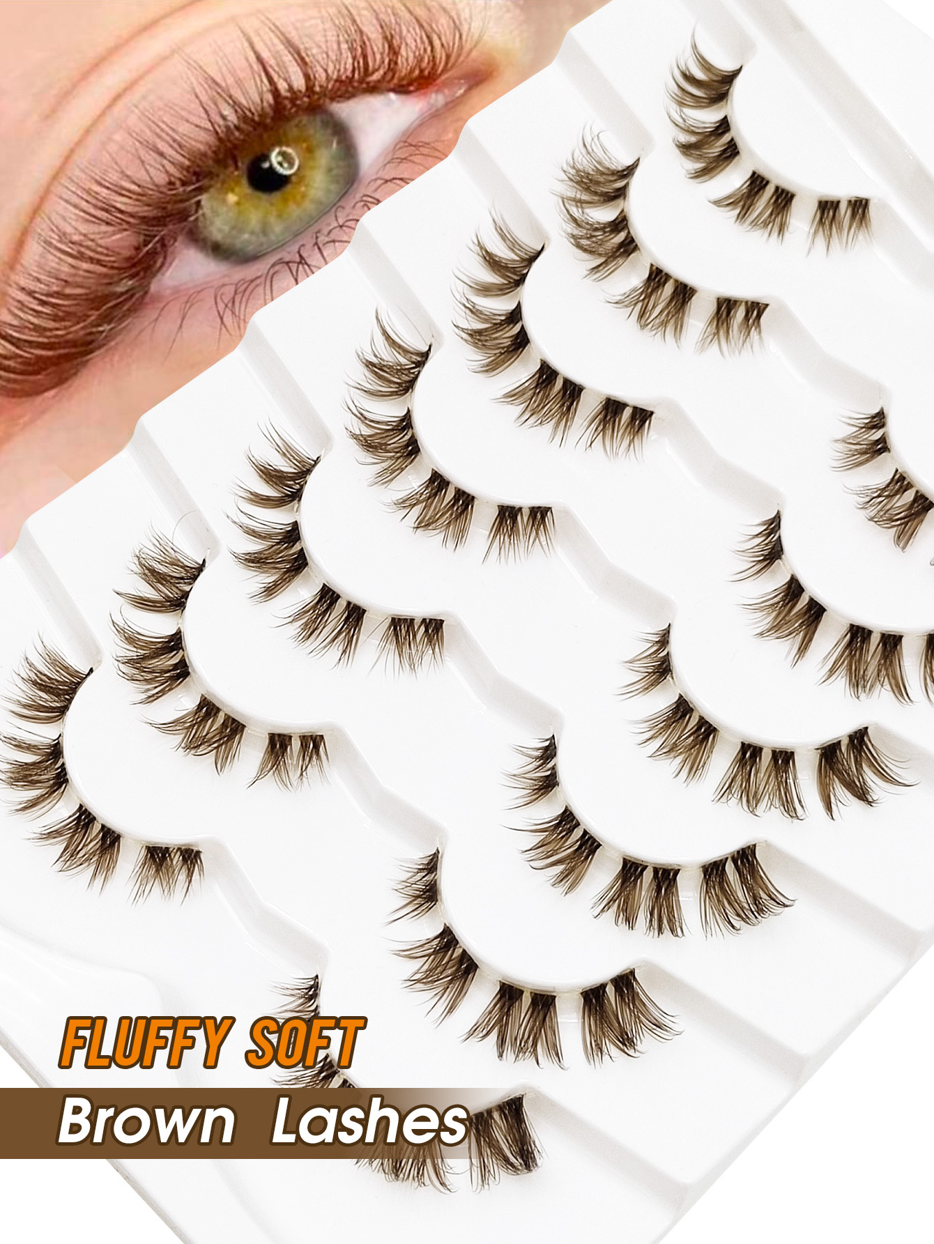 Sibeuna 7 Pairs Brown Lashes Tail Elongated Eyelashes Cat Eye Fox Eye Lashes,Beginner-friendly Reusable Use False Eyelashes, Long Soft 3d Faux Mink Lash Extension Makeup,Lashes,Fake Lashes，