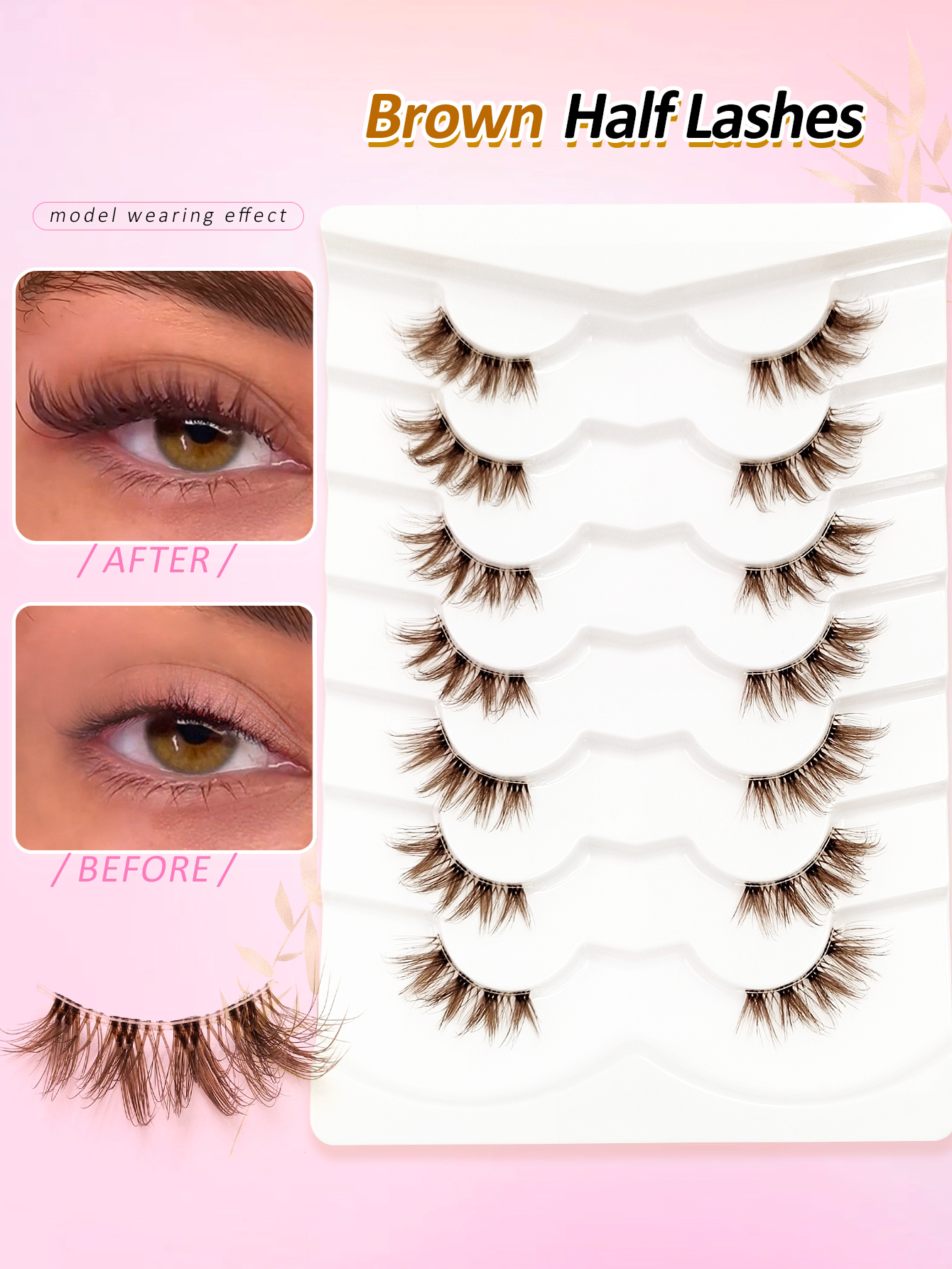 Sibeuna 7 Pairs Brown Lashes Tail Elongated Eyelashes Cat Eye Lashes Half Lashes,Beginner-friendly Reusable Use False Eyelashes, Long Soft 3d Faux Mink Lash Extension Makeup,Lashes,Fake Lashes，