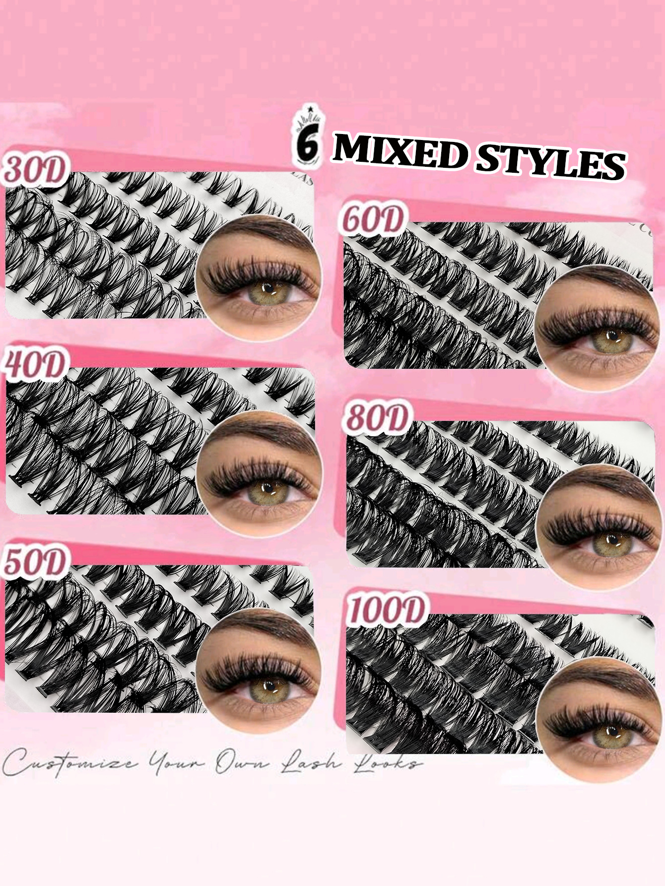 Sibeuna 590PCS Eyelashes Book D Curl Natural&Thick & Fluffy Extension Soft Lashes  8mm-16mm Mix Length DIY Cluster Eyelashes
