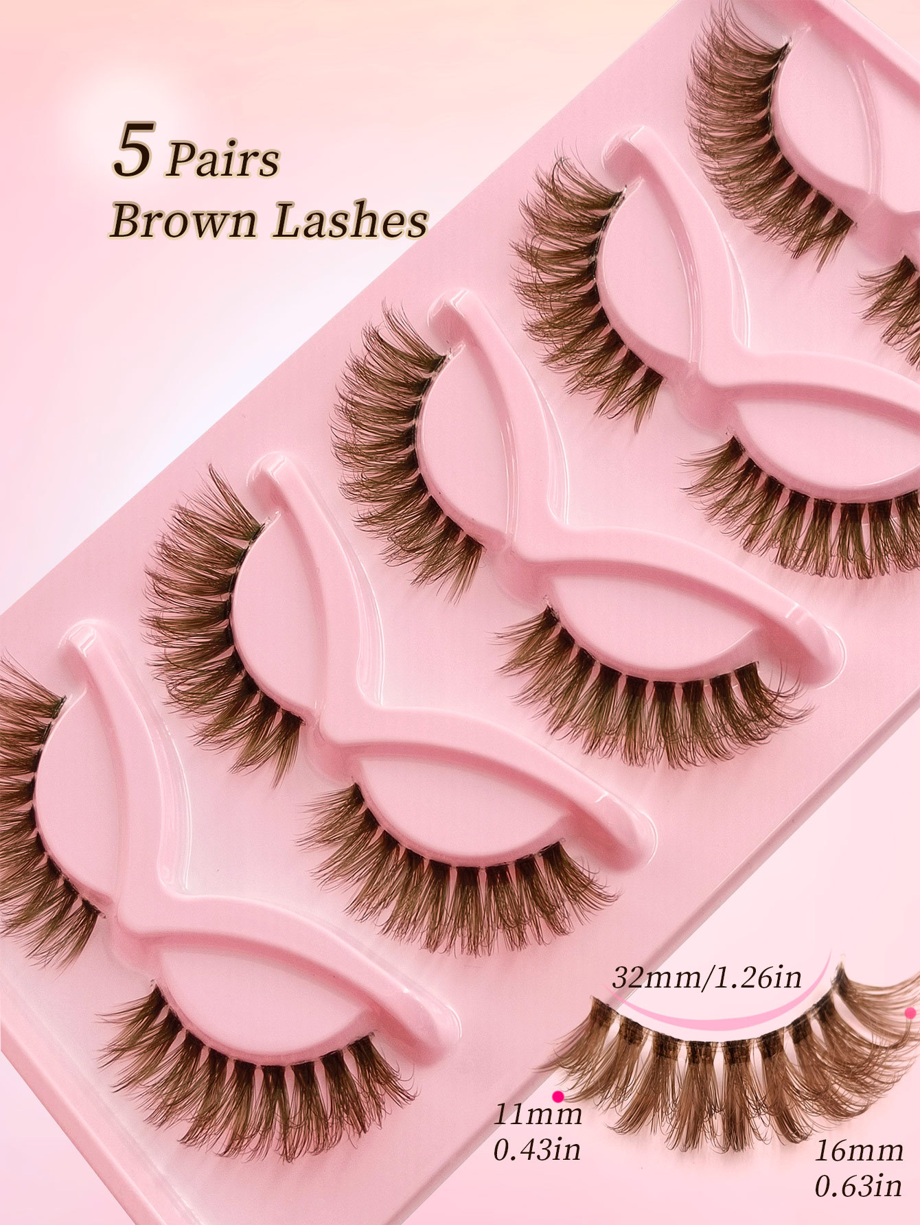 Sibeuna 5 Pairs Brown Lashes Tail Elongated Eyelashes Cat Eye Fox Eye Lashes,Beginner-friendly Reusable Use False Eyelashes, Long Soft 3d Faux Mink Lash Extension Makeup,Lashes,Fake Lashes，