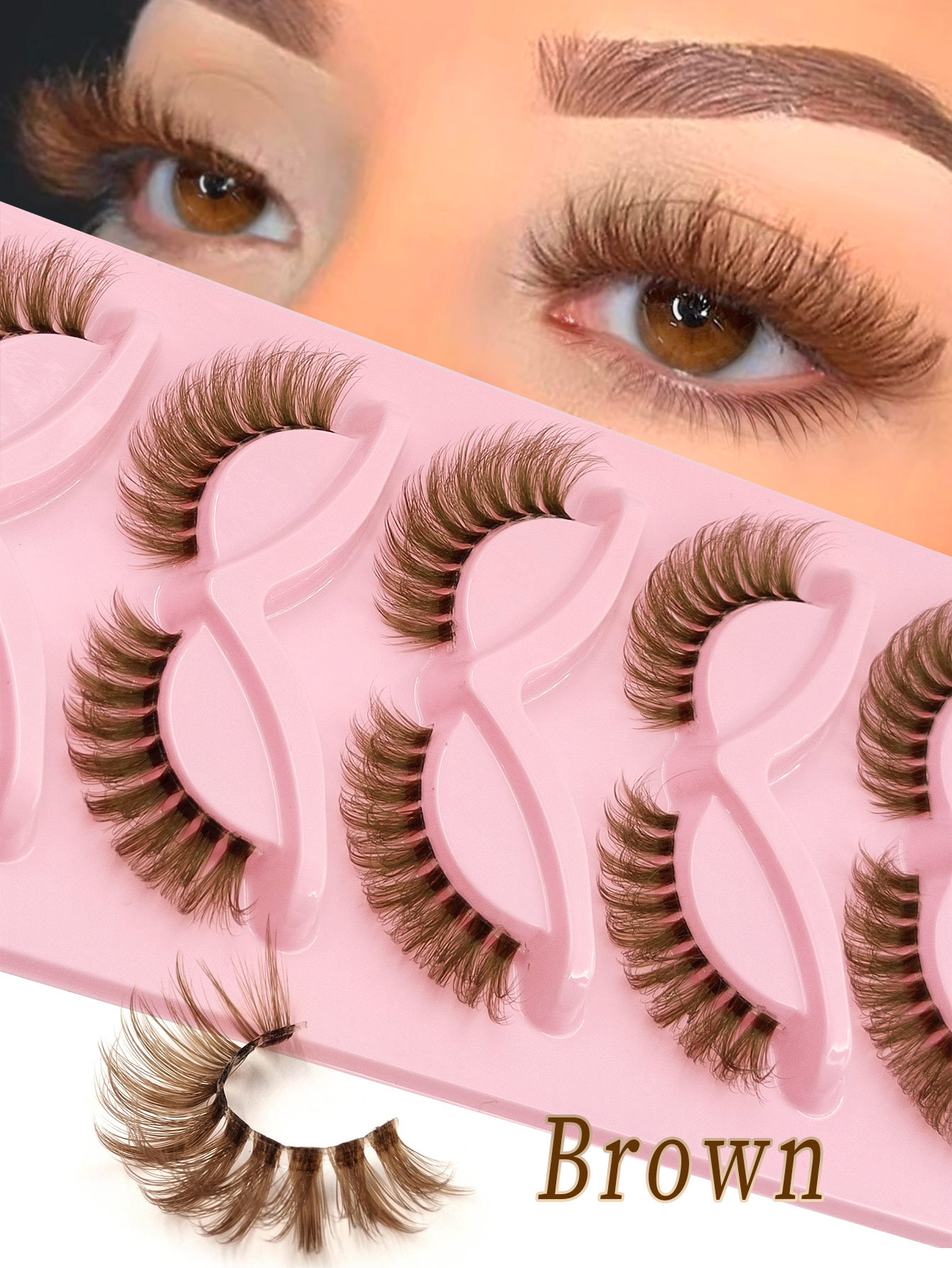 Sibeuna 5 Pairs Brown Lashes Tail Elongated Eyelashes Cat Eye Fox Eye Lashes,Beginner-friendly Reusable Use False Eyelashes, Long Soft 3d Faux Mink Lash Extension Makeup,Lashes,Fake Lashes，