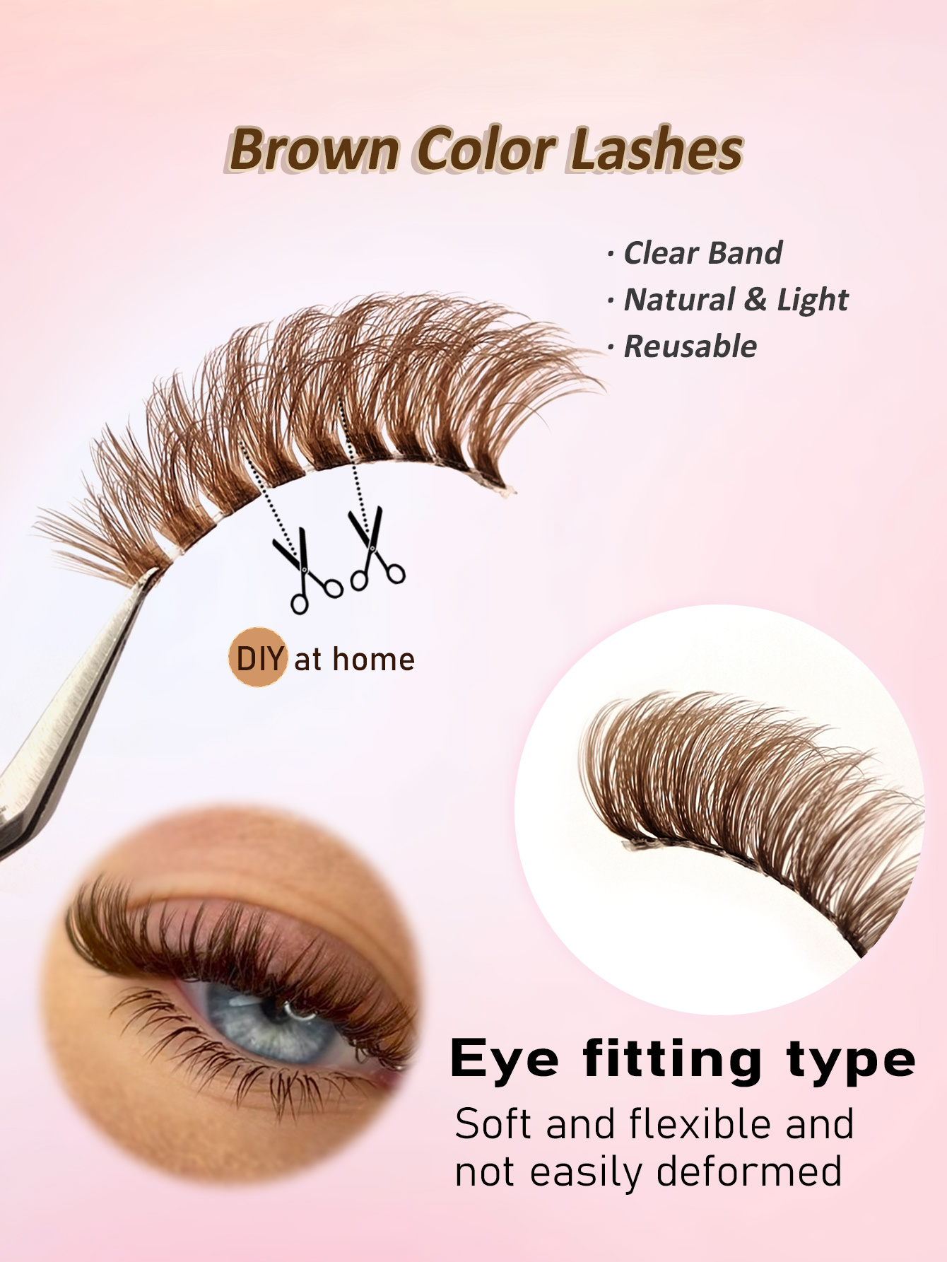 Sibeuna 5 Pairs Brown Lashes Tail Elongated Eyelashes Cat Eye Fox Eye Lashes,Beginner-friendly Reusable Use False Eyelashes, Long Soft 3d Faux Mink Lash Extension Makeup,Lashes,Fake Lashes，