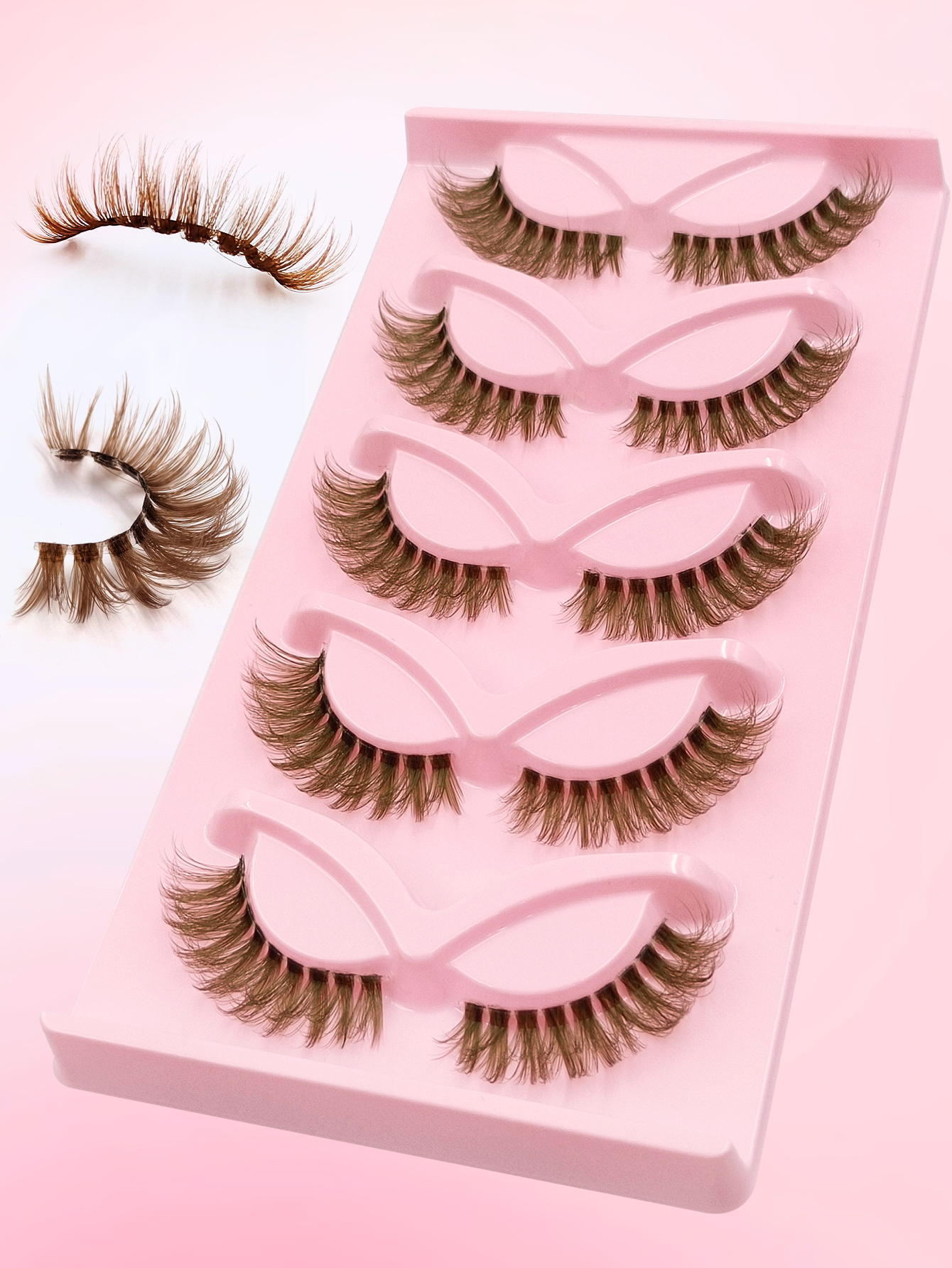Sibeuna 5 Pairs Brown Lashes Tail Elongated Eyelashes Cat Eye Fox Eye Lashes,Beginner-friendly Reusable Use False Eyelashes, Long Soft 3d Faux Mink Lash Extension Makeup,Lashes,Fake Lashes，