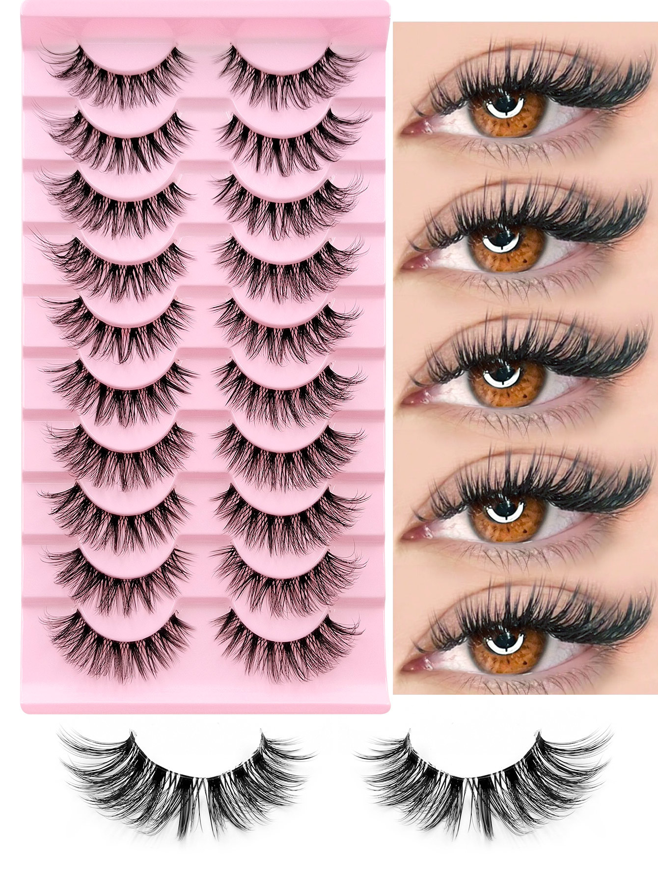 Sibeuna 10 Pairs Lashes Tail Elongated Eyelashes Cat Eye Fox Eye Lashes, Delicate Strip Lashes For Daily Reusable Use False Eyelashes, Long Soft 3d Faux Mink Lash Extension Makeup,Lashes,Fake Lashes