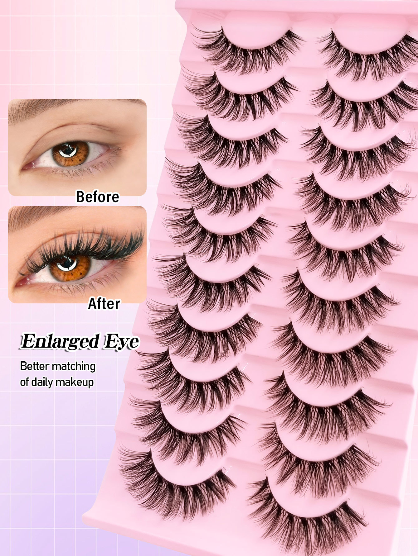 Sibeuna 10 Pairs Lashes Tail Elongated Eyelashes Cat Eye Fox Eye Lashes, Delicate Strip Lashes For Daily Reusable Use False Eyelashes, Long Soft 3d Faux Mink Lash Extension Makeup,Lashes,Fake Lashes