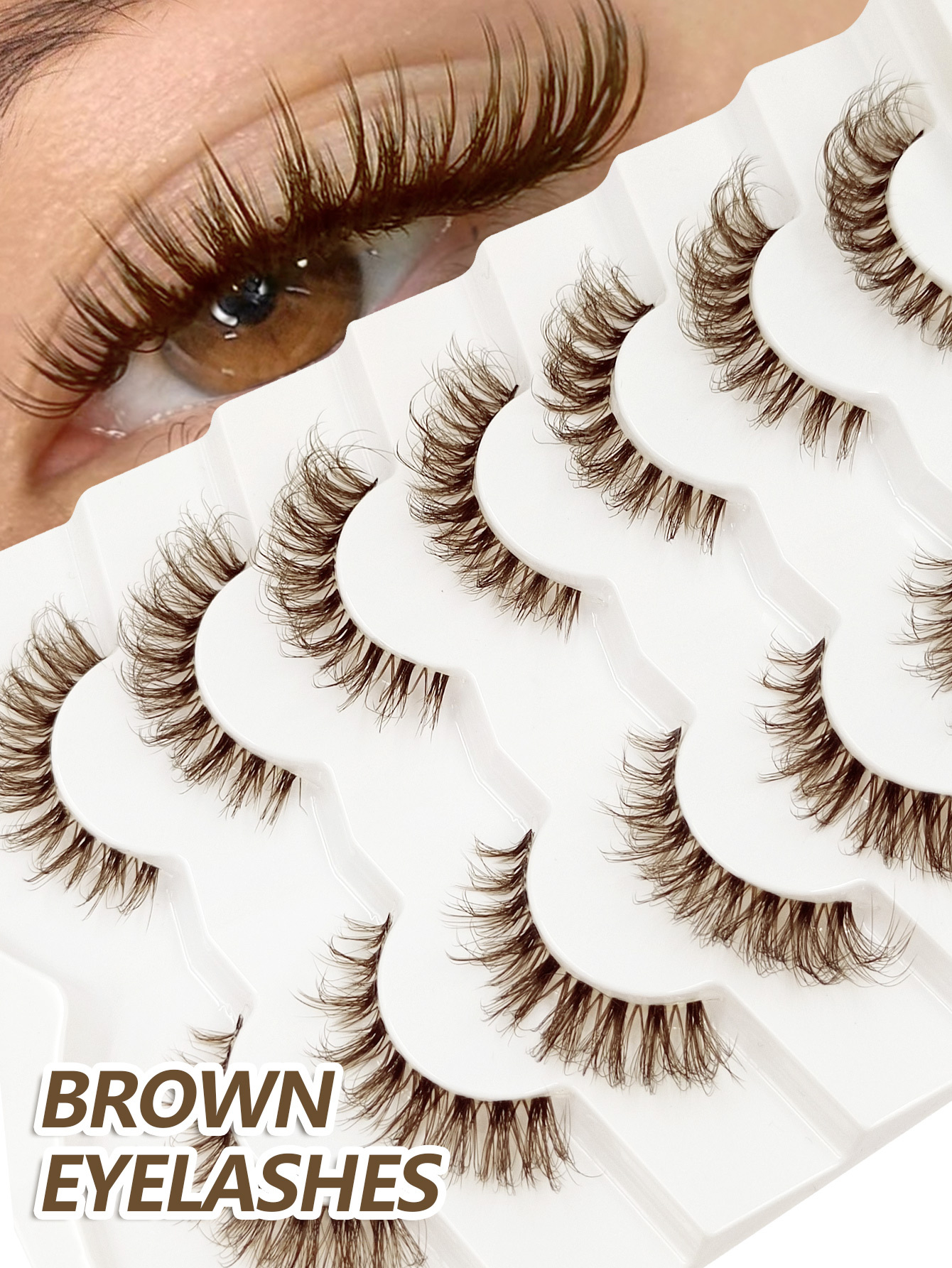 Sibeuna 7 Pairs Brown Lashes Tail Elongated Eyelashes Cat Eye Fox Eye Lashes,Beginner-friendly Reusable Use False Eyelashes, Long Soft 3d Faux Mink Lash Extension Makeup,Lashes,Fake Lashes，