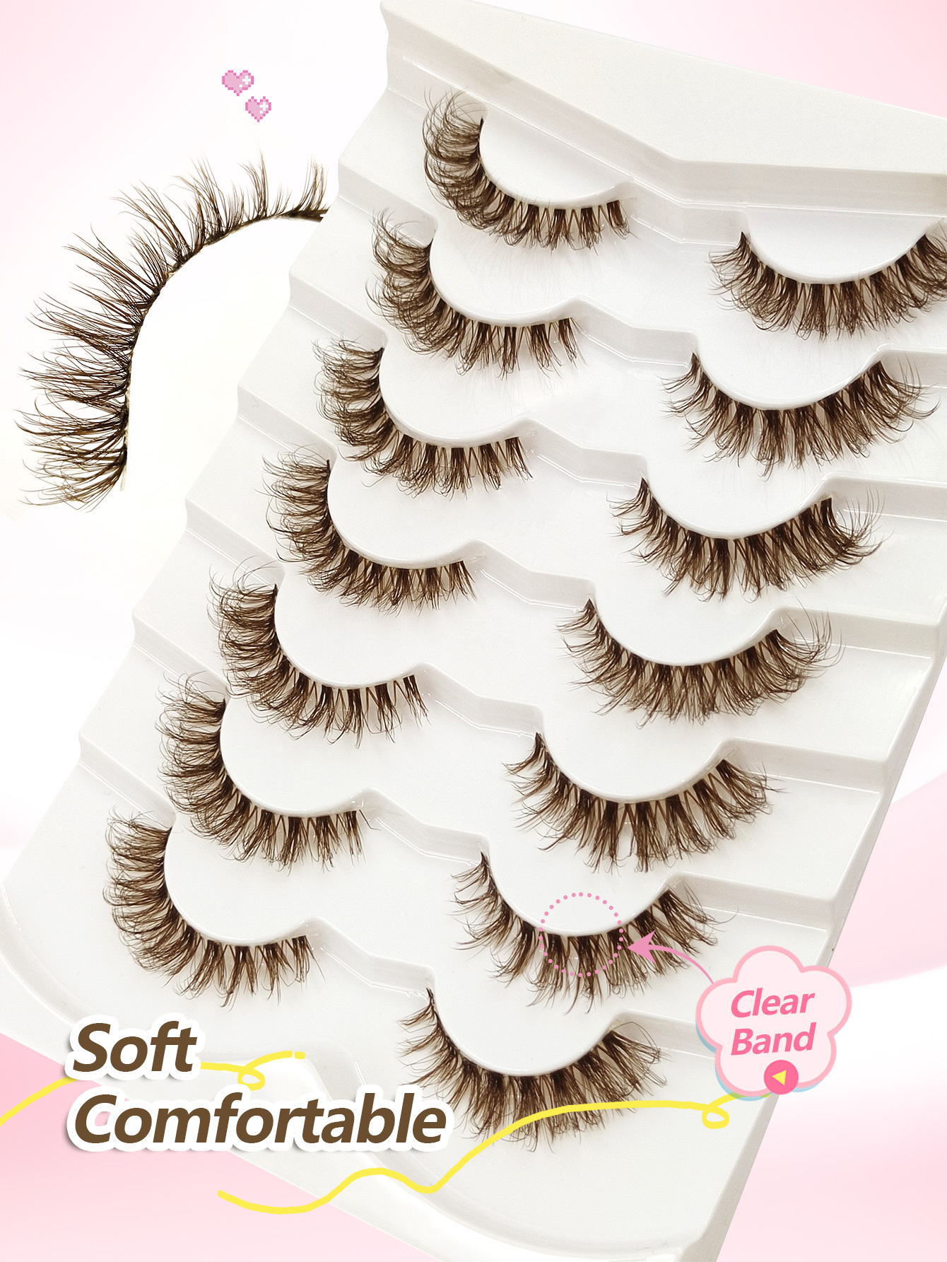 Sibeuna 7 Pairs Brown Lashes Tail Elongated Eyelashes Cat Eye Fox Eye Lashes,Beginner-friendly Reusable Use False Eyelashes, Long Soft 3d Faux Mink Lash Extension Makeup,Lashes,Fake Lashes，