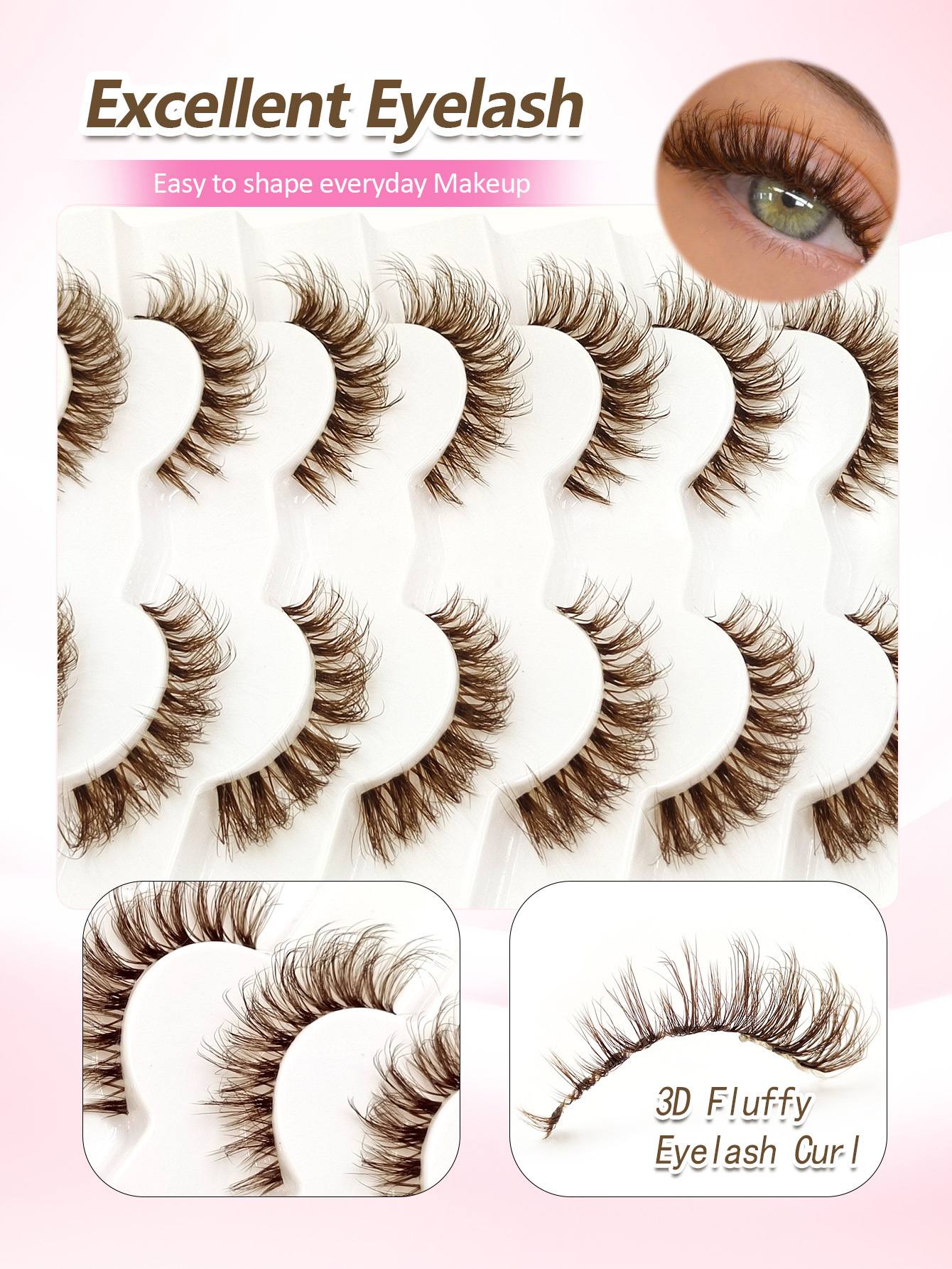 Sibeuna 7 Pairs Brown Lashes Tail Elongated Eyelashes Cat Eye Fox Eye Lashes,Beginner-friendly Reusable Use False Eyelashes, Long Soft 3d Faux Mink Lash Extension Makeup,Lashes,Fake Lashes，