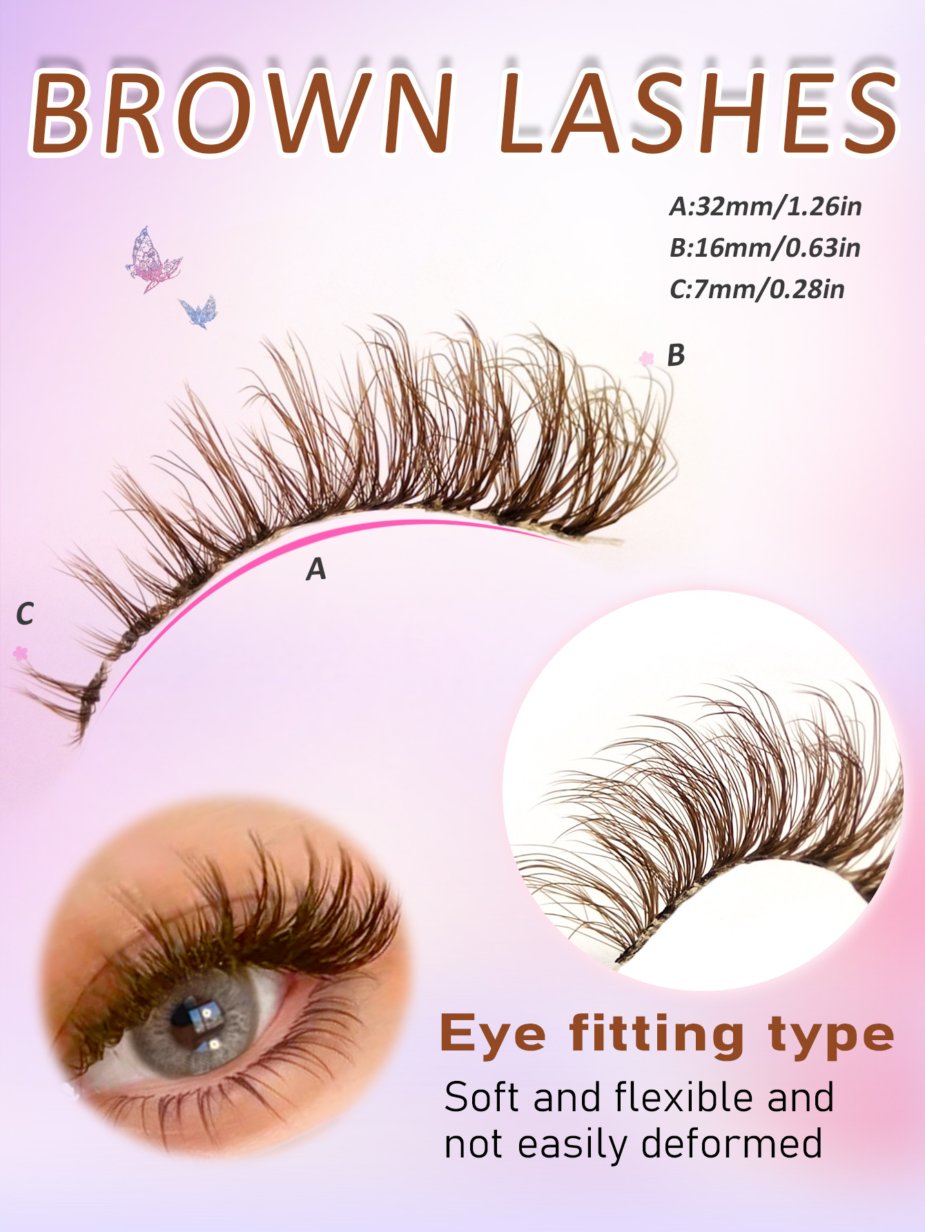 Sibeuna 7 Pairs Brown Lashes Tail Elongated Eyelashes Cat Eye Fox Eye Lashes,Beginner-friendly Reusable Use False Eyelashes, Long Soft 3d Faux Mink Lash Extension Makeup,Lashes,Fake Lashes，