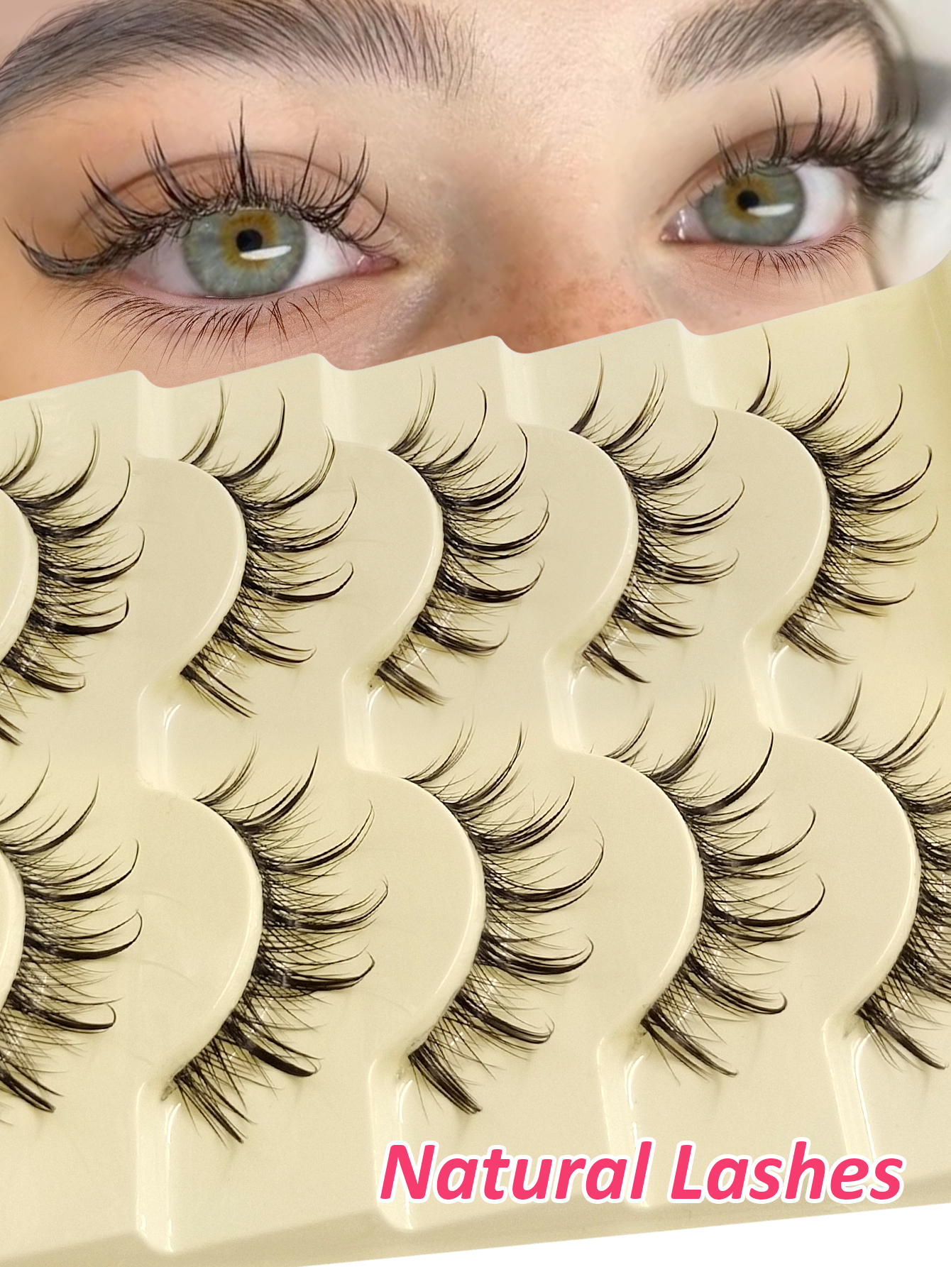 Sibeuna 5 Pairs Natural Look False Eyelashes Anime Lashes, Natural Eyelash Wispy Soft Lash Extension , Clear Band Reusable Natural and Soft, Daily Makeup Comic Eye