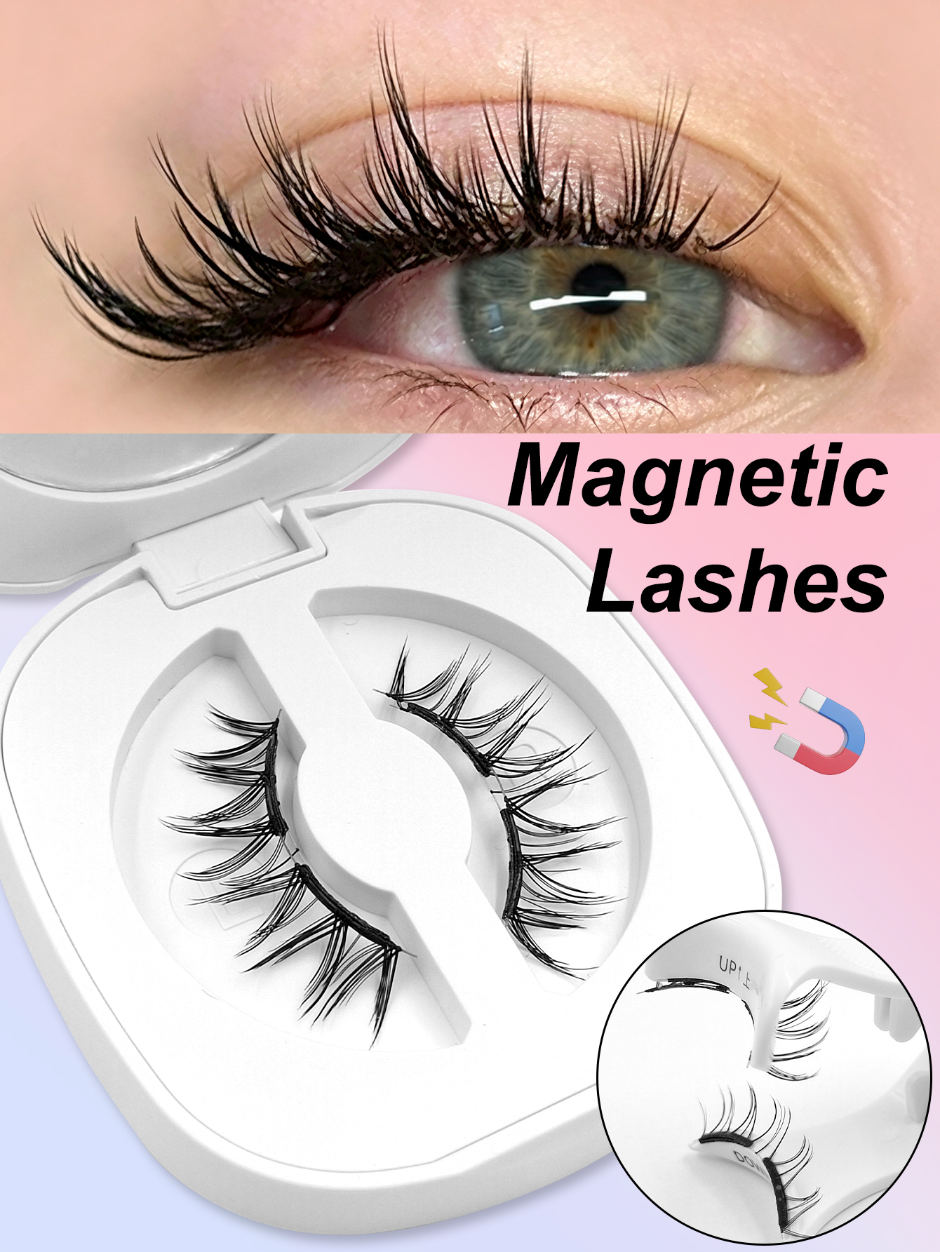 Sibeuna Newly Upgraded 1 Pair of Magnetic False Eyelash With Magnetic Eyelash Curler, Reusable Naturally Long Crossed Magnetic Eyelash, Transparent stem Magnetic Eyelash, Suitable for Dates, Beginners to Use