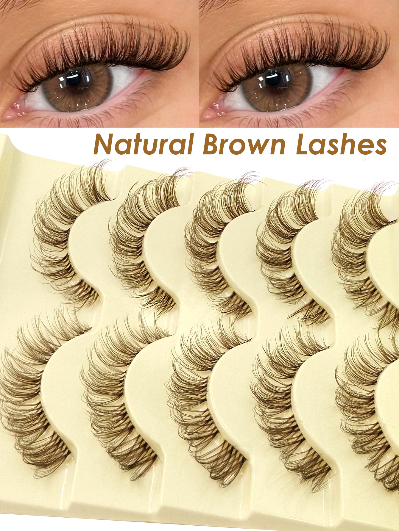 Sibeuna 5 Pairs Natural Look Brown False Eyelashes Manga Lashes Wispy Dramatic Soft Brown Lash Extensions Natural Lashes Extension Makeup Strip Lashes
