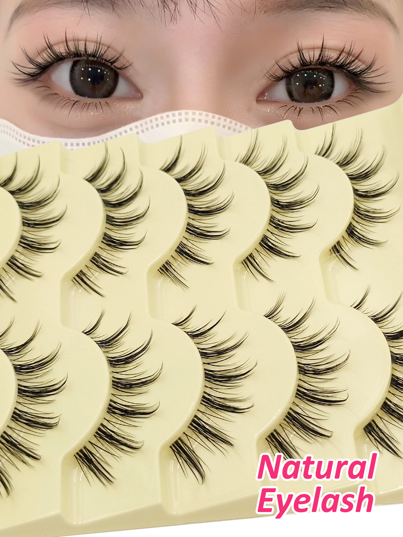 Sibeuna 5 Pairs False Eyelashes Manga Lashes Natural Long Transparent Stem Natural & Cosplay Anime Style, Easy to Apply for Beginners, Dense & Fluffy, Black Tapered Wet Look Extensions