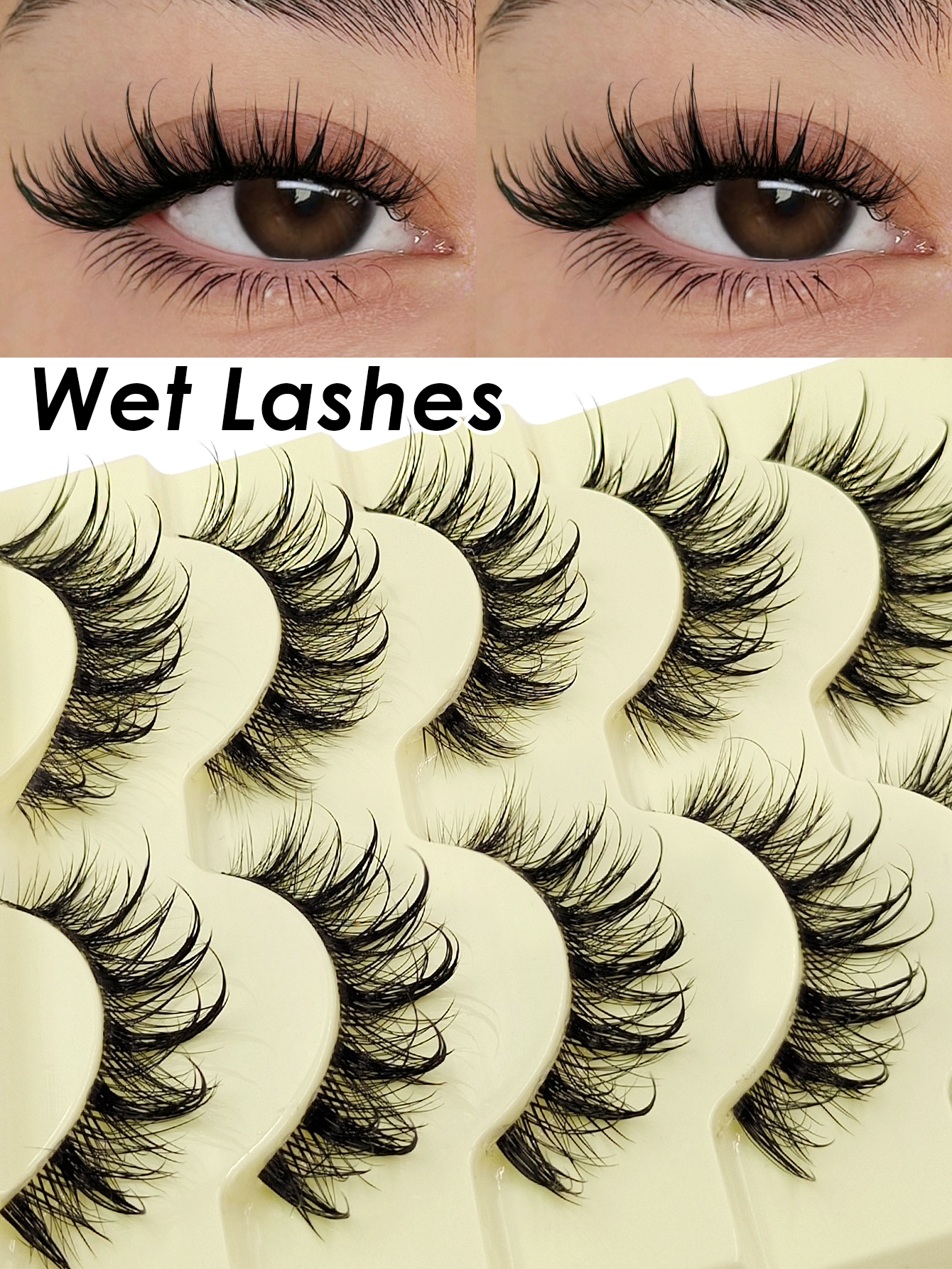 Sibeuna 5 Pairs Wet Lashes Wet Look Messy False Eyelashes - Spiky Manga Lashes Clear Band False Eyelashes Natural Look Enlarged Eye , Reusable Suitable For Daily & Gorgeous Party Makeup