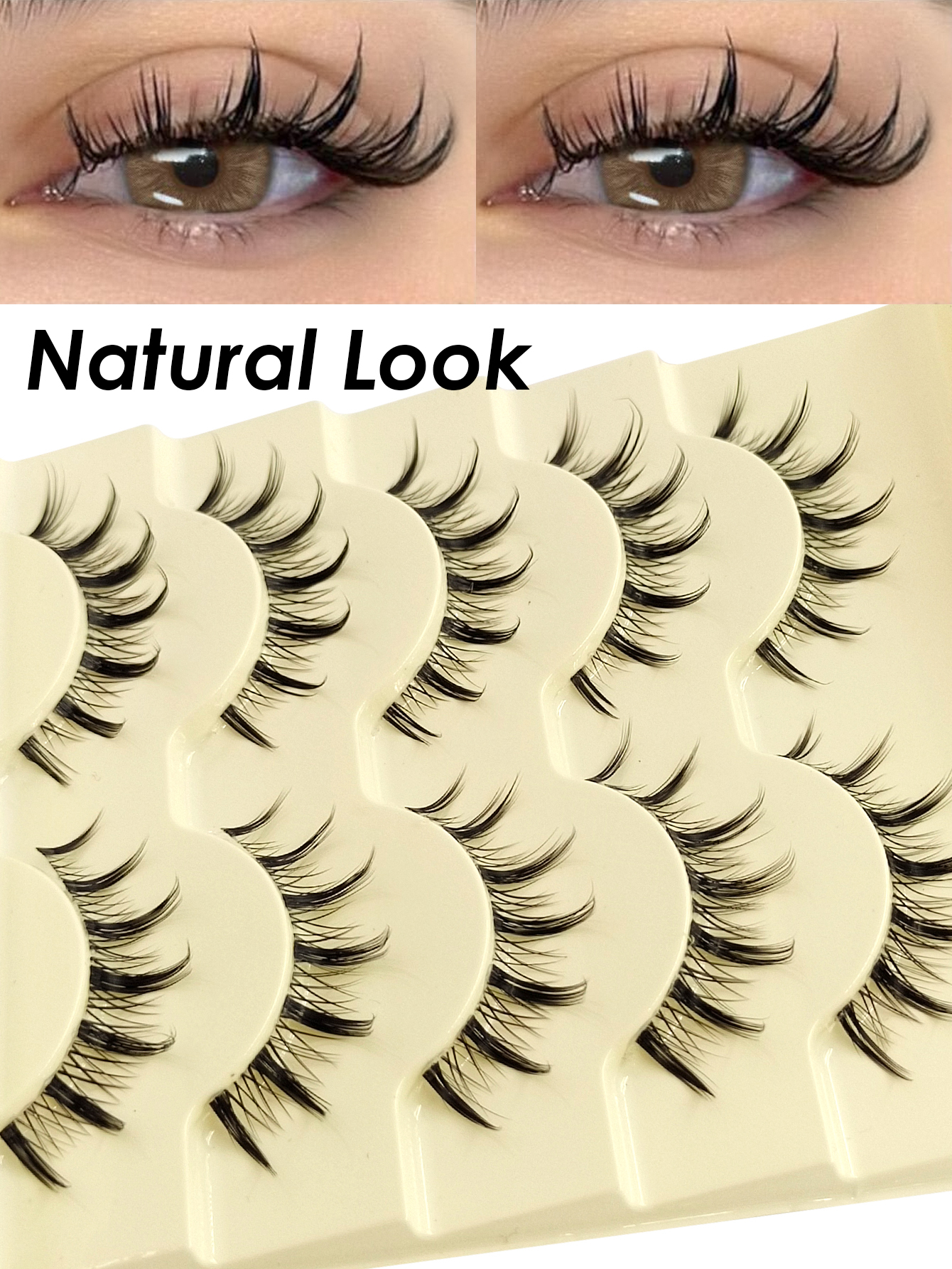 Sibeuna 5 Pairs Fairy Lashes Natural False Eyelashes - Lashes Wispy Transparent Stem Manga Eyelashes, Comic Fairy Design, Perfect for Daily Wear Natural Lashes - Reusable False Eyelashes Natural Look
